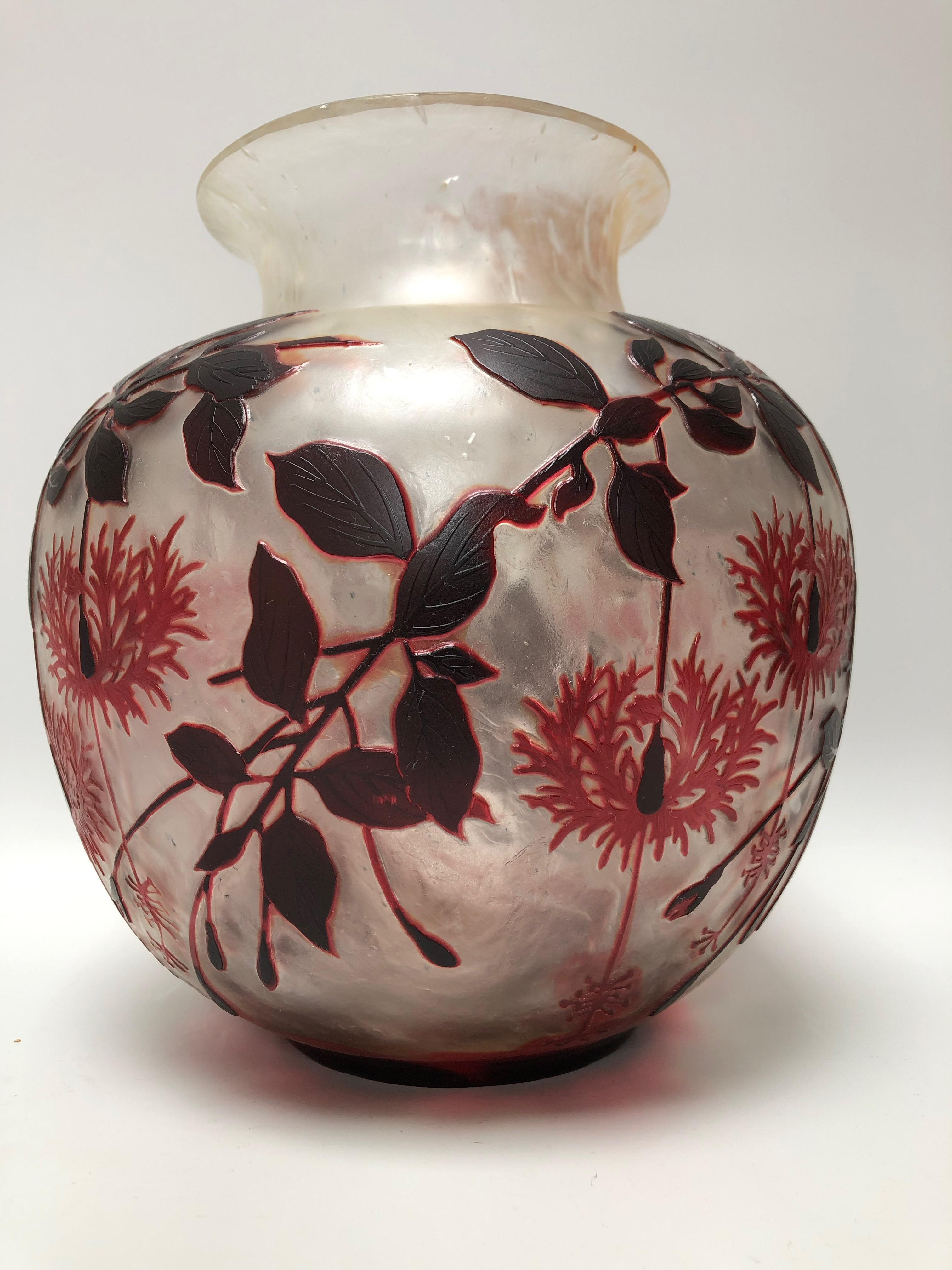 Glass Cristallerie de Pantin Vase Art Nouveau Decor Floral For Sale