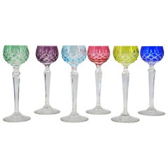 Antique Cristallerie Lorraine Set of 6 Colored Crystal Glasses in Their Box France, 1920