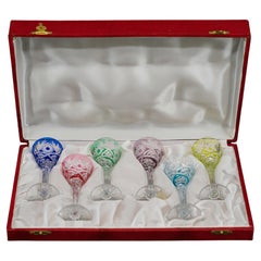 Cristallerie Lorraine Set of 6 Colored Crystal Glasses in Their Box France, 1920