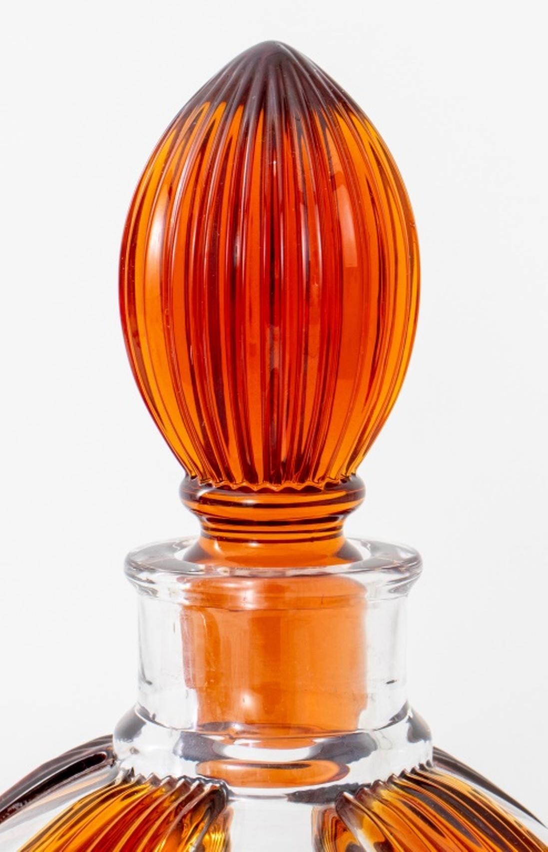 Pair of Art Deco manner amber and colorless glass decanters by the Cristallerie Royales de Champagne, each signed 