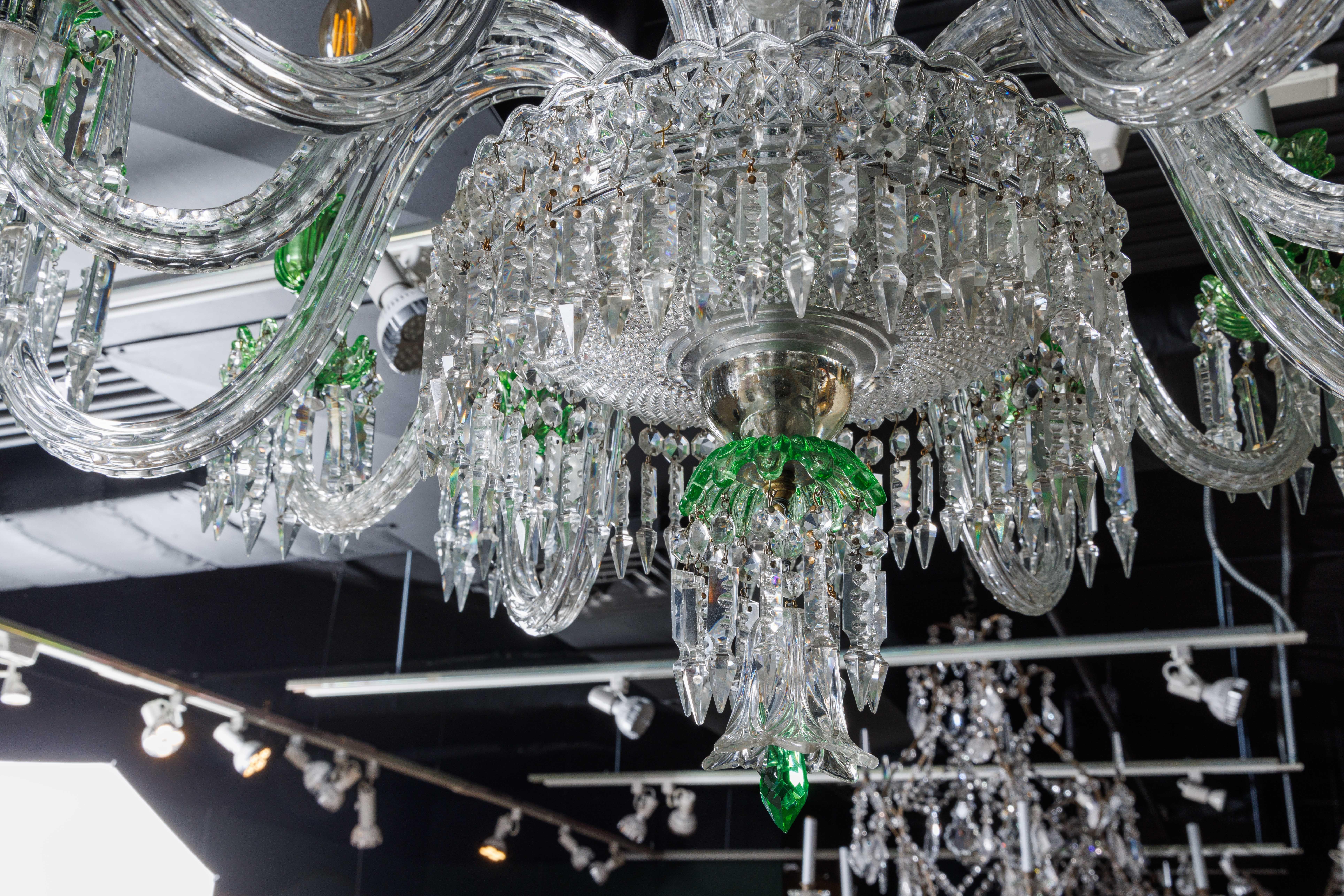 Cristalleries De Baccarat, a Large French Green and Clear Cut-Crystal Chandelier For Sale 7