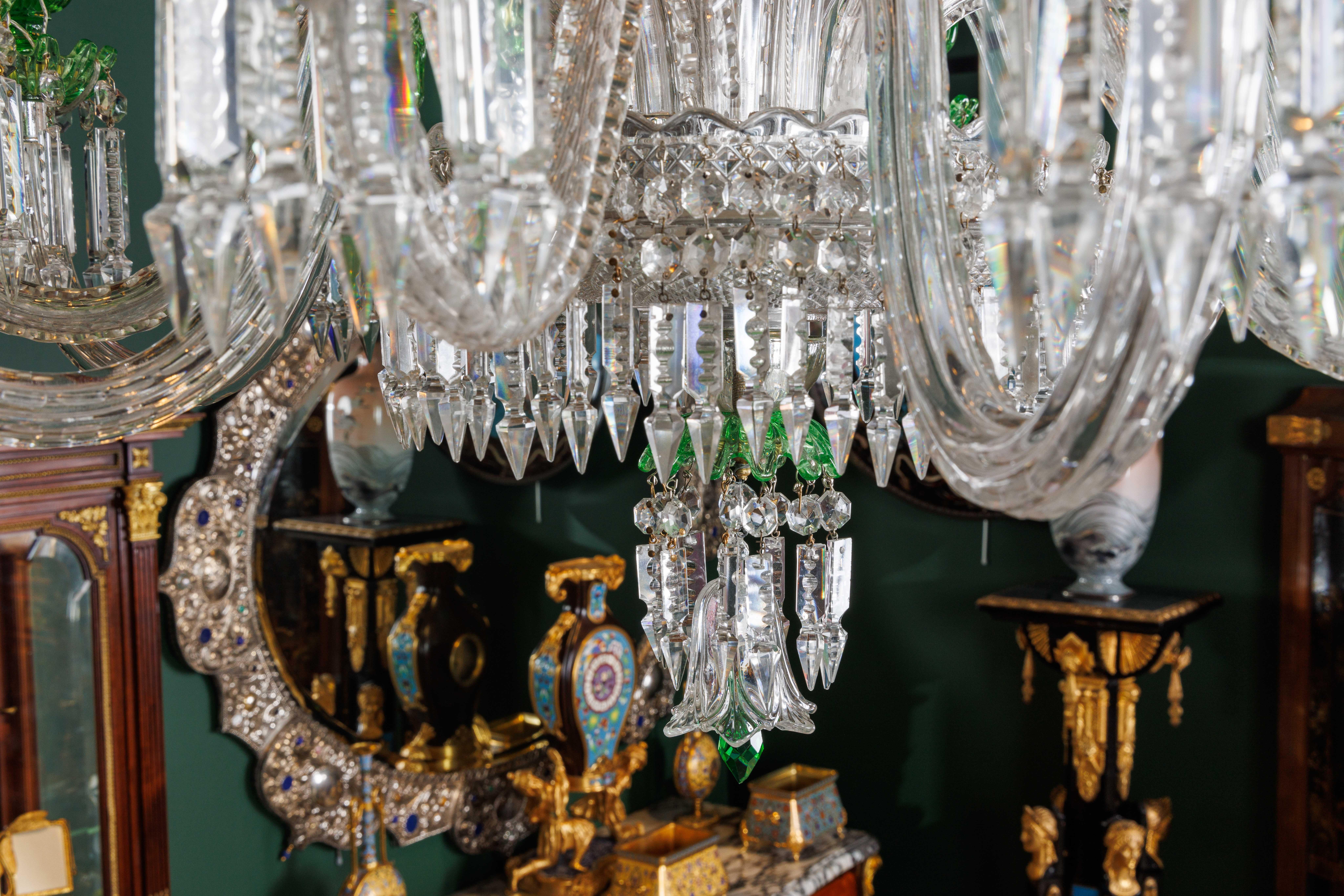 Cristalleries De Baccarat, a Large French Green and Clear Cut-Crystal Chandelier For Sale 2