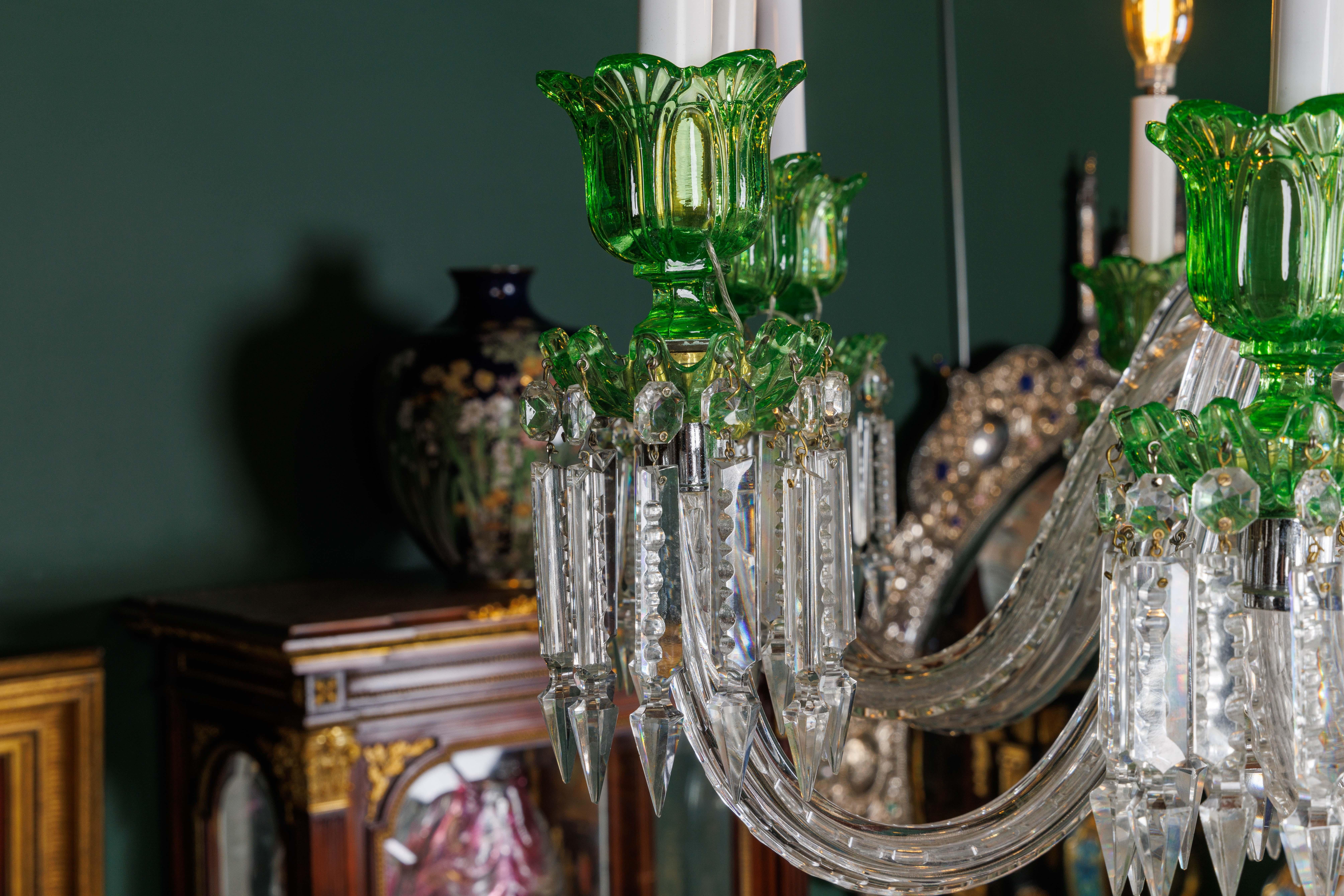Cristalleries De Baccarat, a Large French Green and Clear Cut-Crystal Chandelier For Sale 3