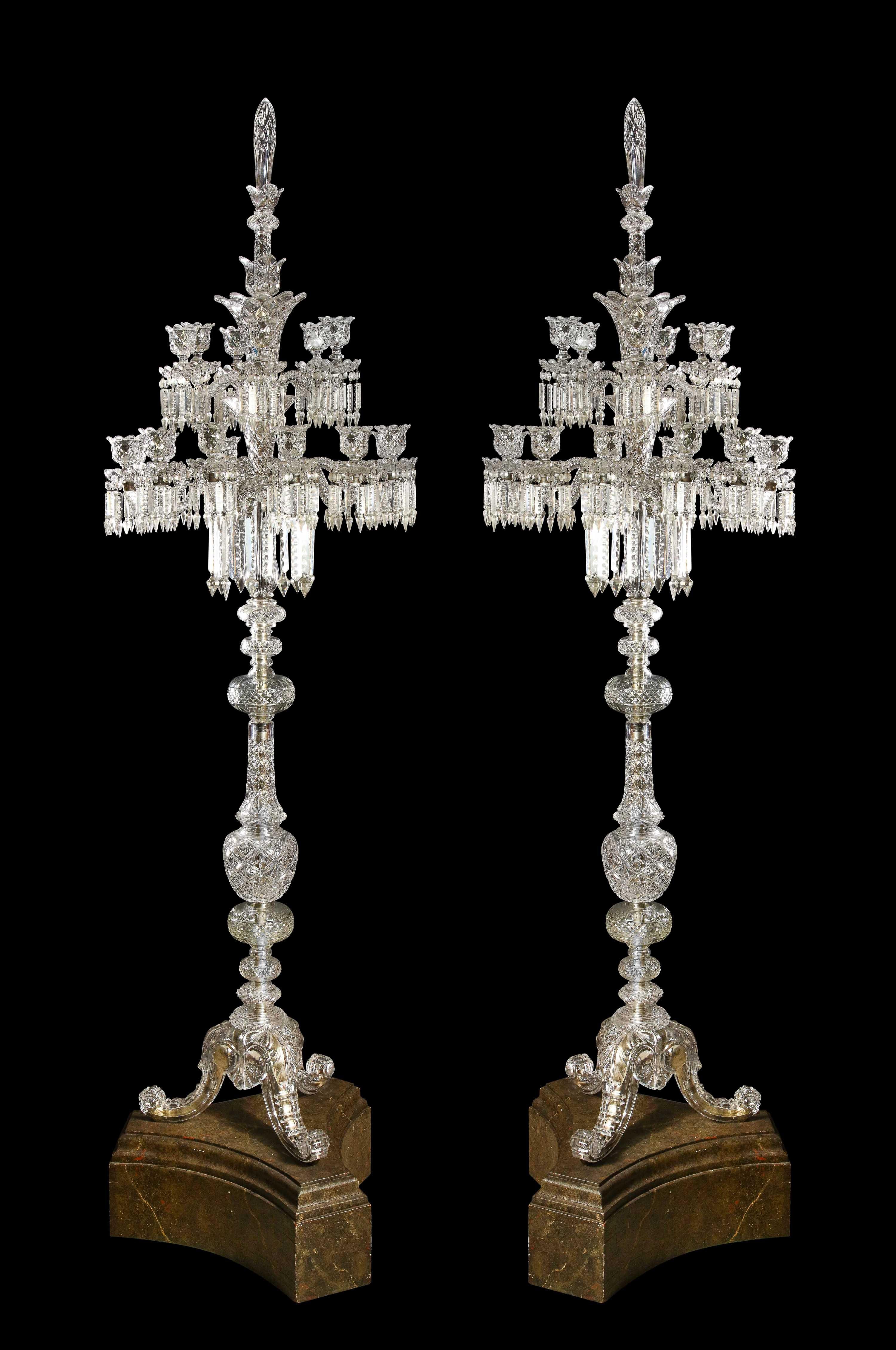 Cristalleries De Baccarat, a Large Pair of French Cut Crystal 18-Light Torcheres In Good Condition In New York, NY