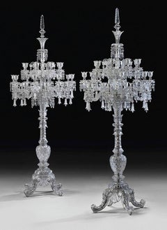 Cristalleries De Baccarat, a Large Pair of French Cut-Crystal Tsarine Torcheres