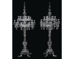 Cristalleries De Baccarat, a Large Pair of French Cut-Crystal Tsarine Torcheres