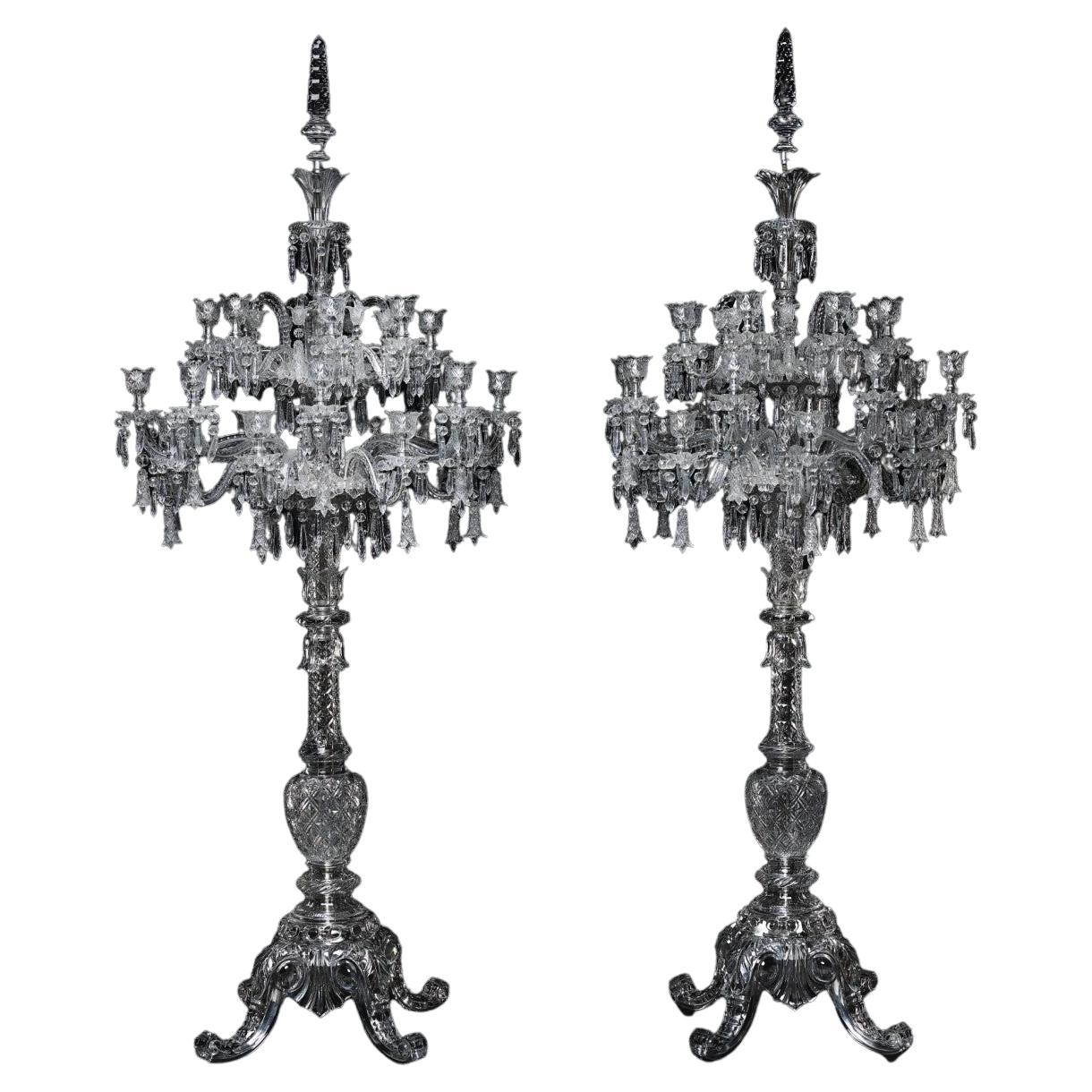 Cristalleries De Baccarat, a Large Pair of French Cut-Crystal Tsarine Torcheres 1