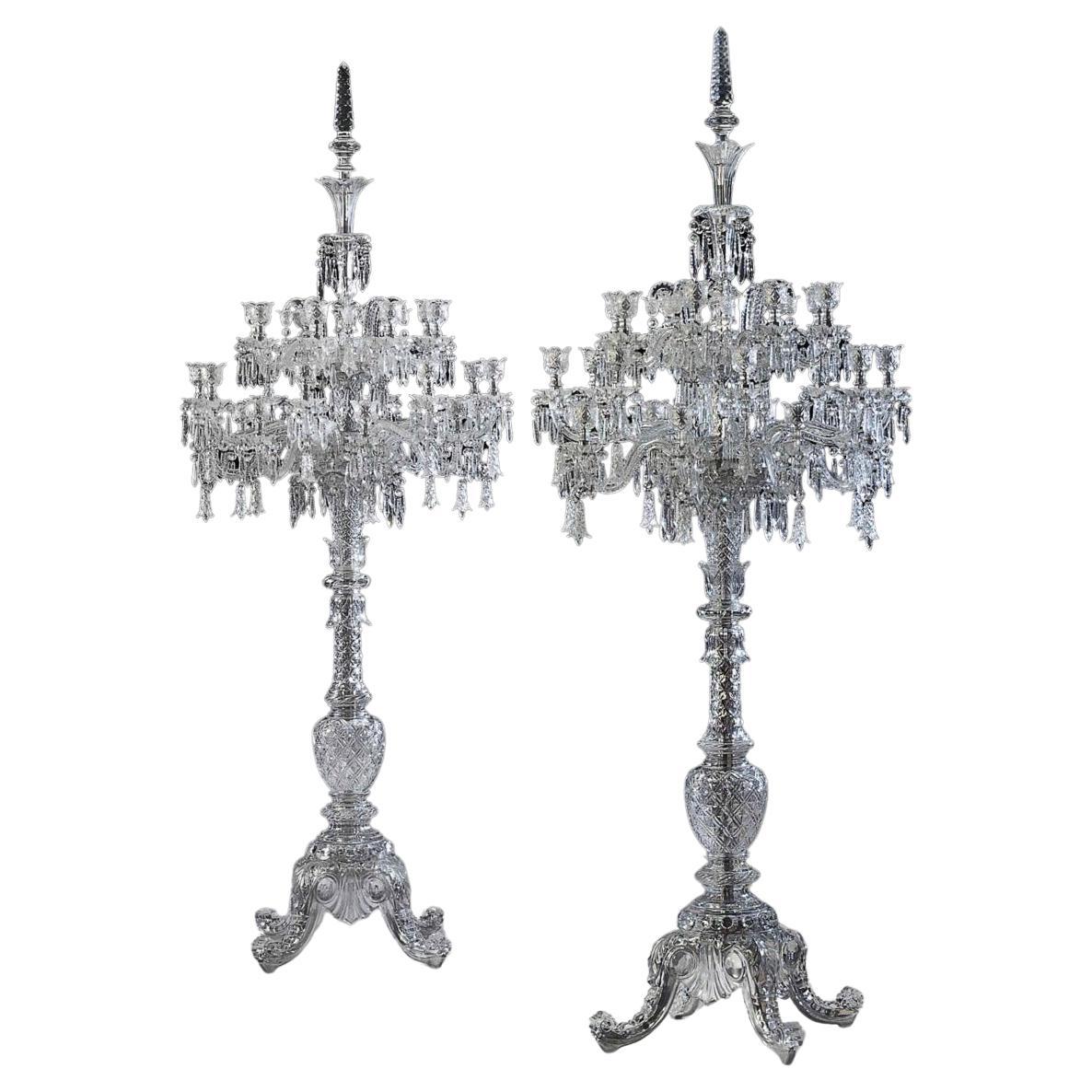 Cristalleries De Baccarat, a Large Pair of French Cut-Crystal Tsarine Torcheres In Good Condition In Queens, NY
