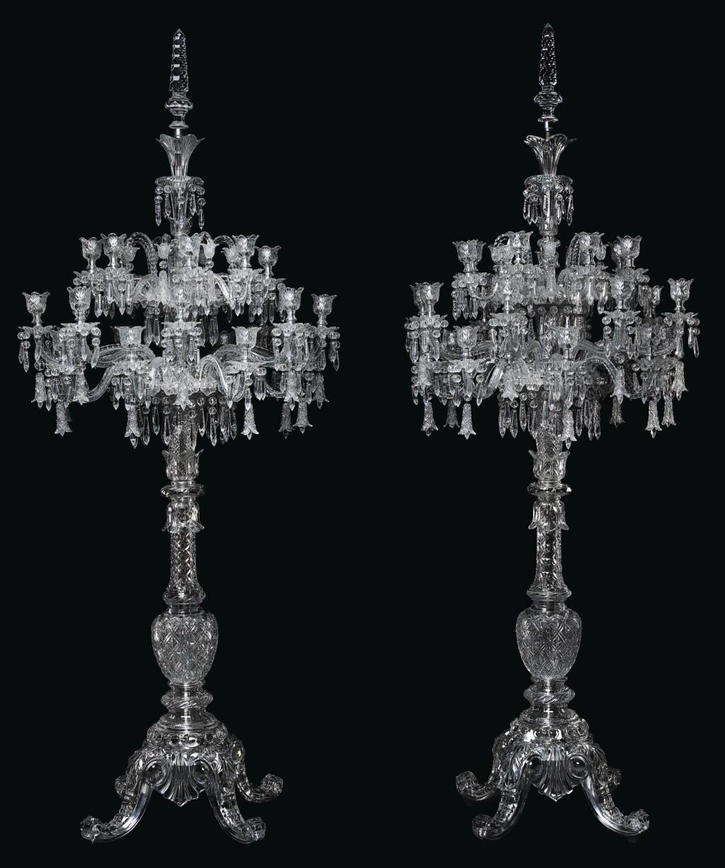 20th Century Cristalleries De Baccarat, a Large Pair of French Cut-Crystal Tsarine Torcheres