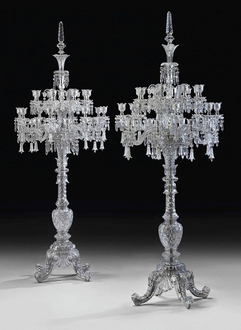 Cristalleries De Baccarat, a Large Pair of French Cut-Crystal Tsarine Torcheres