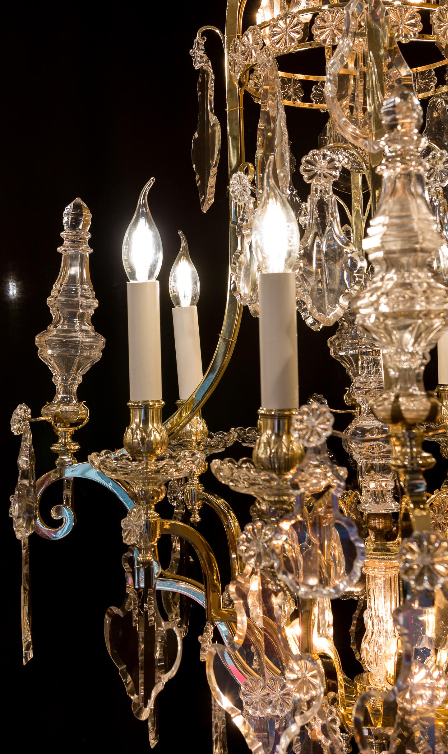 19th Century Cristalleries de Baccarat, French Louis XIV Style, Gilt Bronze and Chandelier