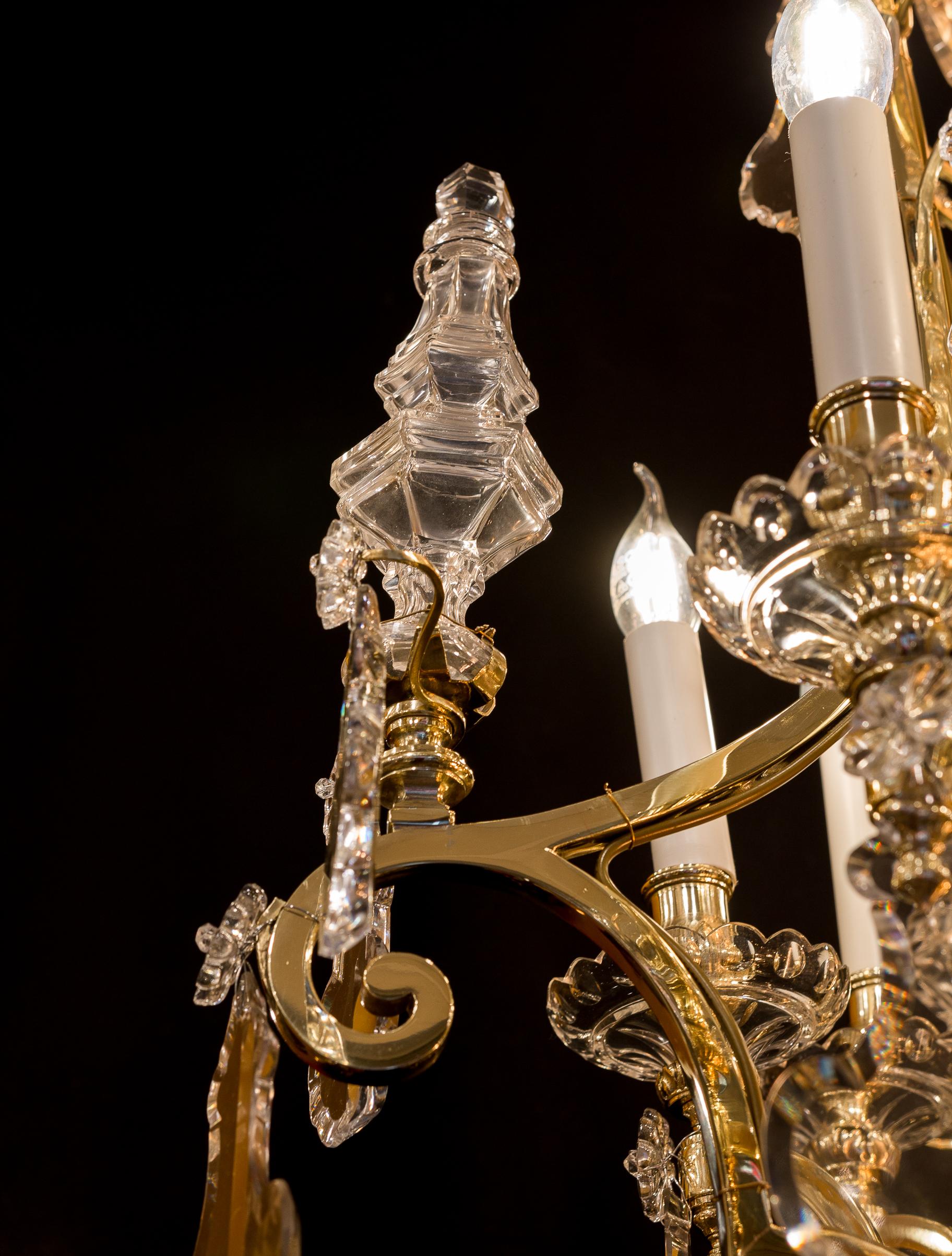 Cristalleries de Baccarat, French Louis XIV Style, Gilt Bronze and Chandelier 1