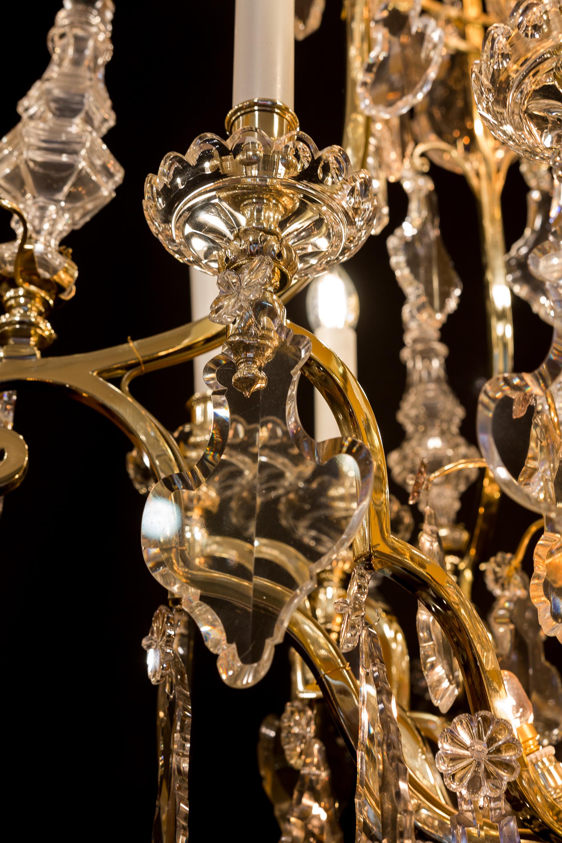 Cristalleries de Baccarat, French Louis XIV Style, Gilt Bronze and Chandelier 2