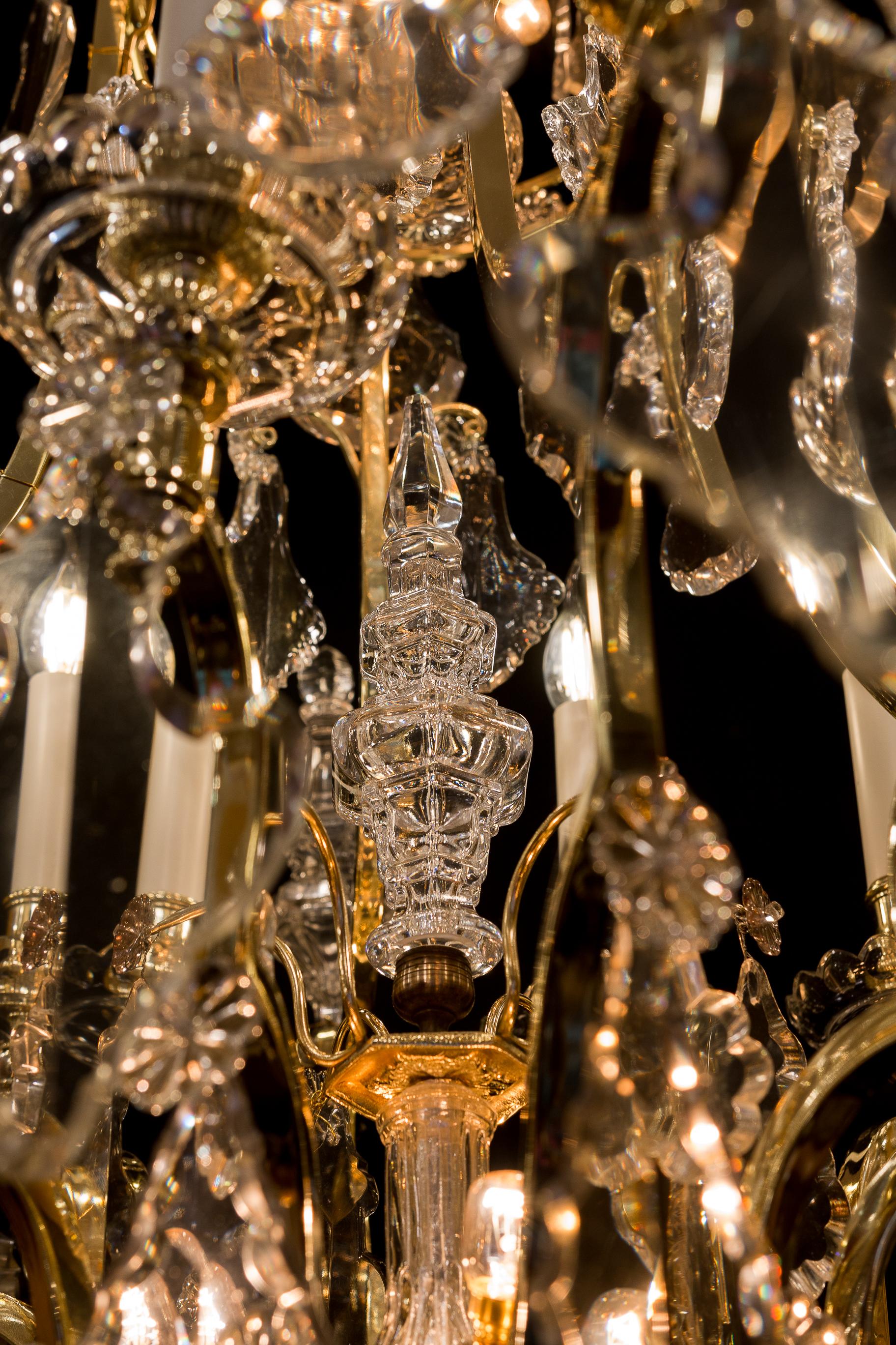 Cristalleries de Baccarat, French Louis XIV Style, Gilt Bronze and Chandelier 5