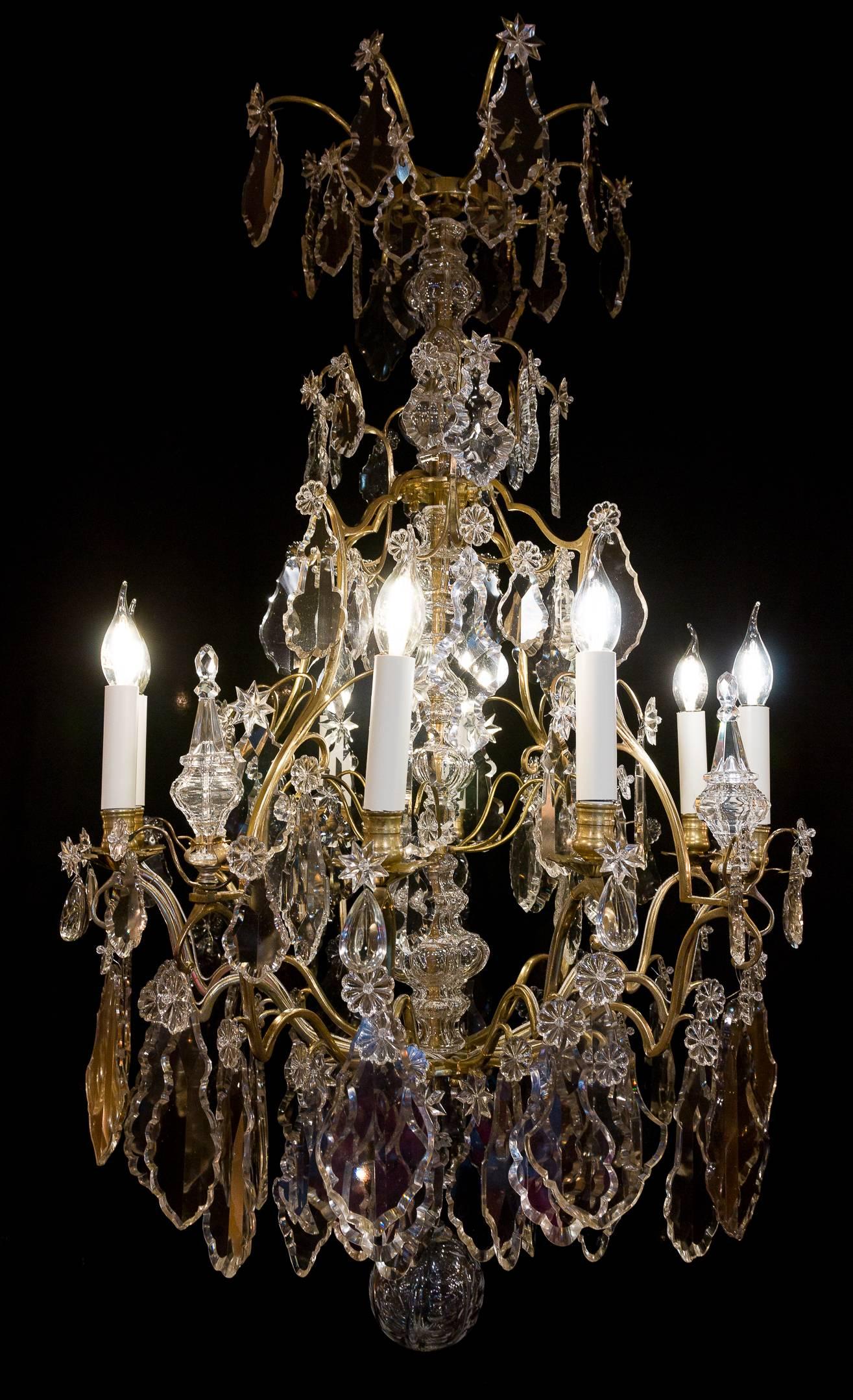 Gilt Cristalleries De Baccarat French Louis XV Style Ormolu & Crystal Chandelier 1850
