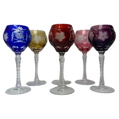 Vintage Cristalleries De Lorraine 6 Colored Wine Glasses Around 1940