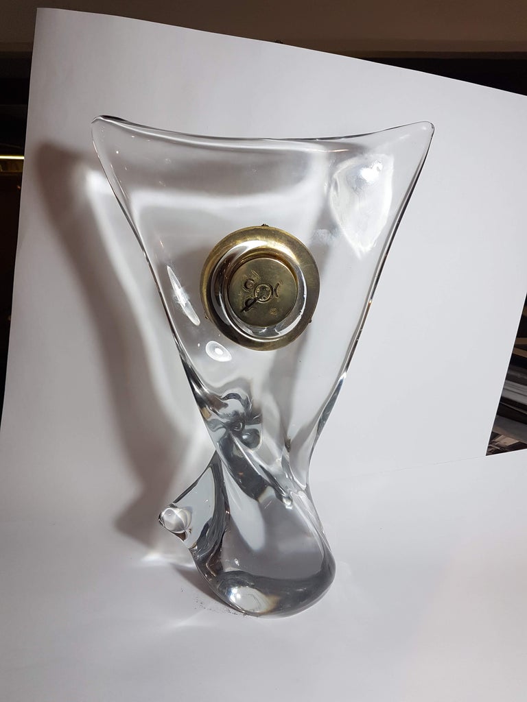 Brass Cristalleries Schneider Mid-Century Modern Crystal Table Clock For Sale