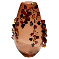 Cristalline Amber, a Peachy Amber Glass Vase with Cut Crystals by Hanne Enemark