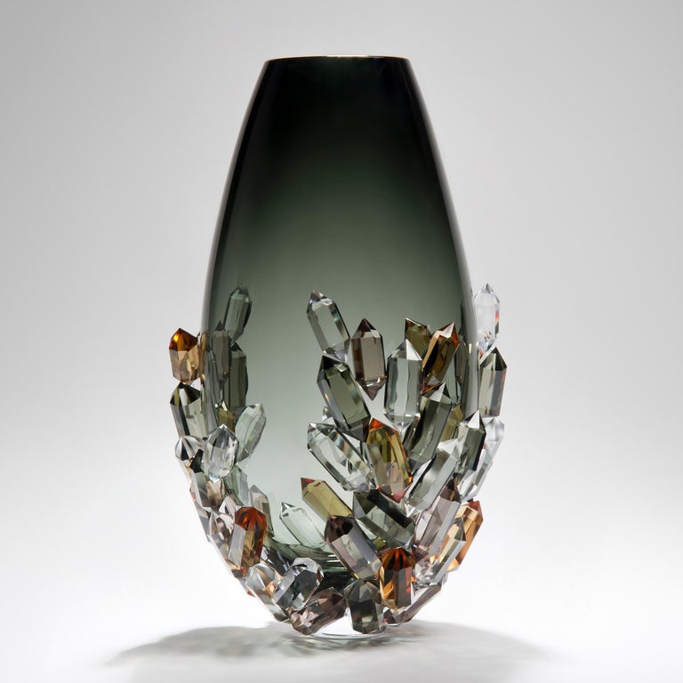 Organic Modern Cristallized Golden, a unique bronze, amber & grey glass vase by Hanne Enemark For Sale