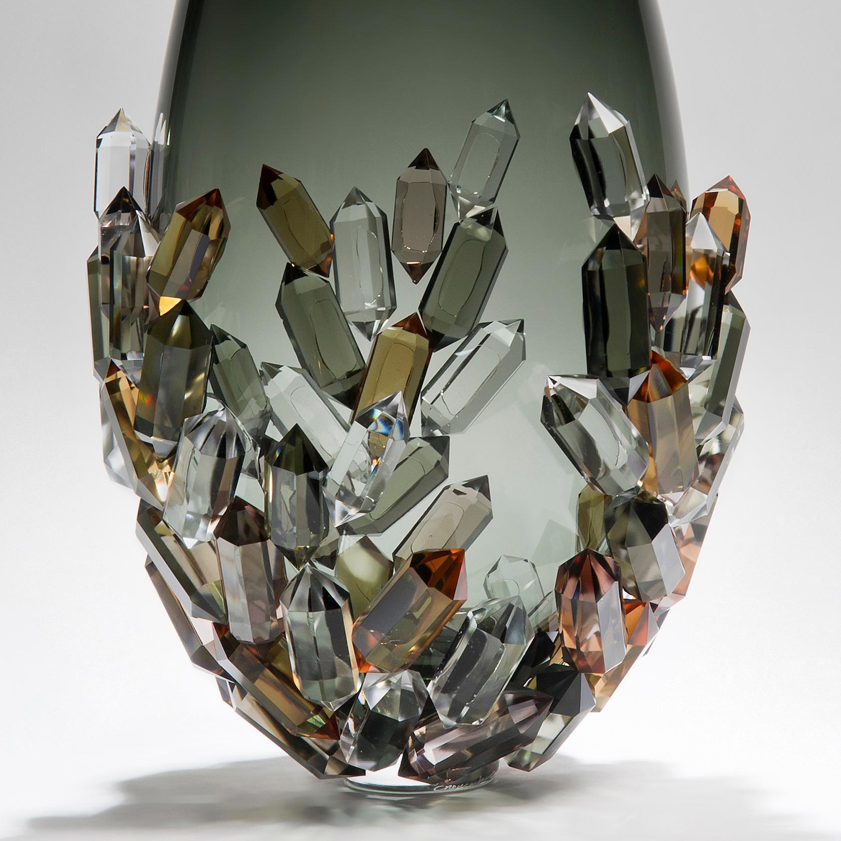 Organic Modern Cristallized Golden, a unique bronze, amber & grey glass vase by Hanne Enemark