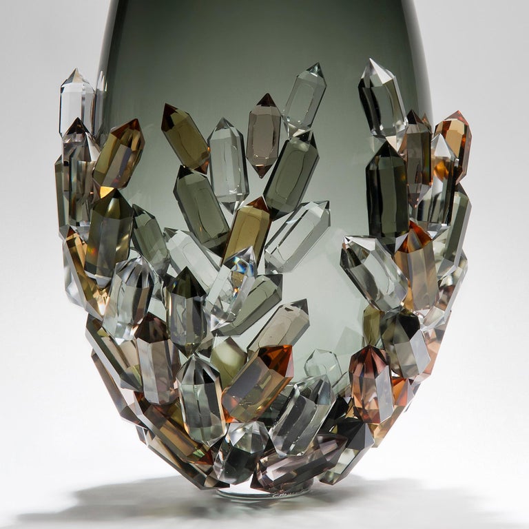 British Cristallized Golden, a unique bronze, amber & grey glass vase by Hanne Enemark For Sale