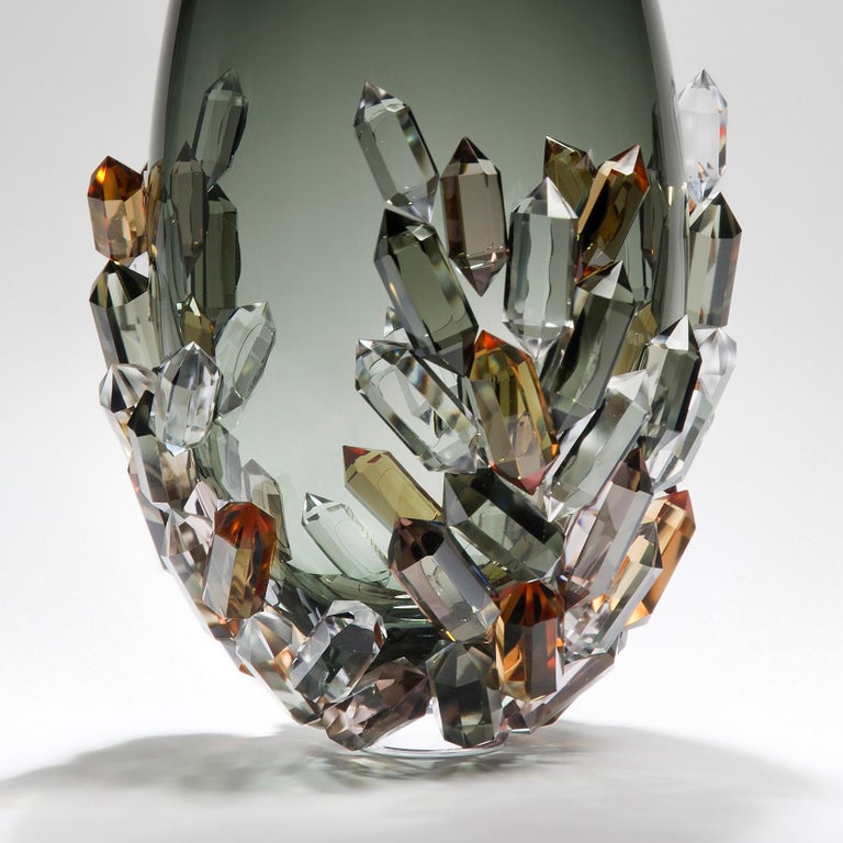 Hand-Crafted Cristallized Golden, a unique bronze, amber & grey glass vase by Hanne Enemark For Sale