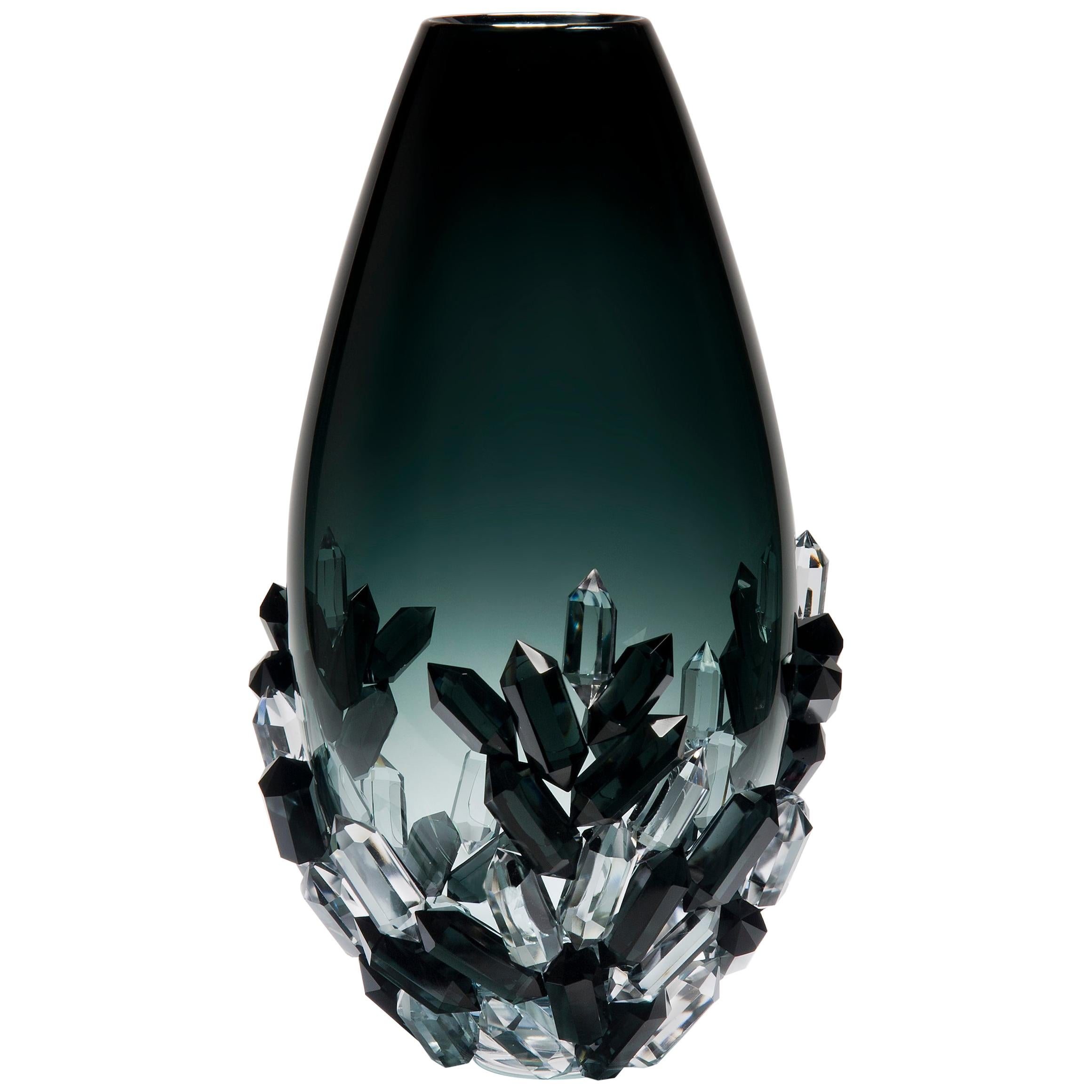 Cristallized Midnight, a Sculptural Blue and Grey Glass Vase by Hanne Enemark