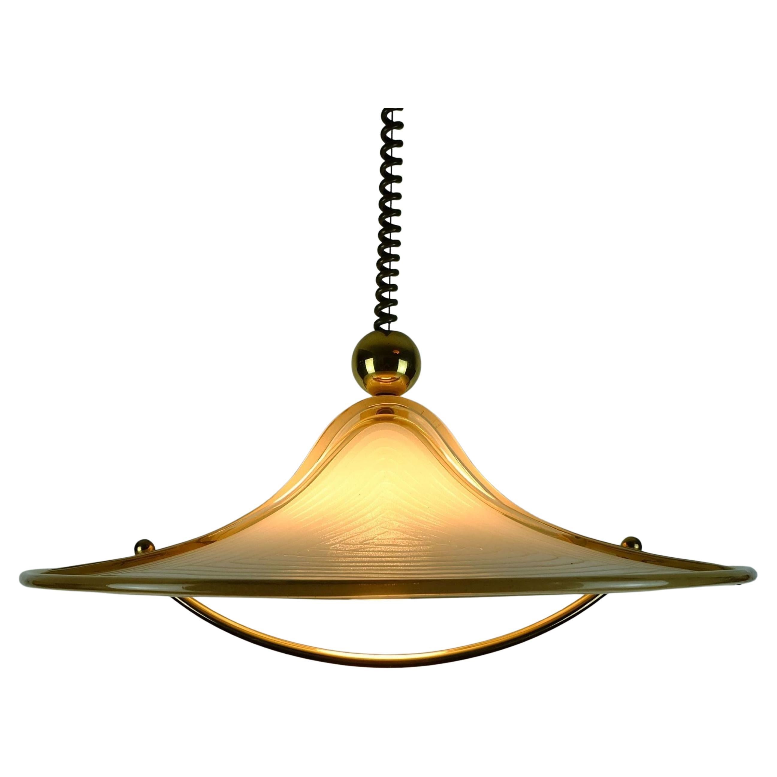 cristallux hustadt vintage PENDANT LAMP acrilico e ottone anni '70 space age hangin