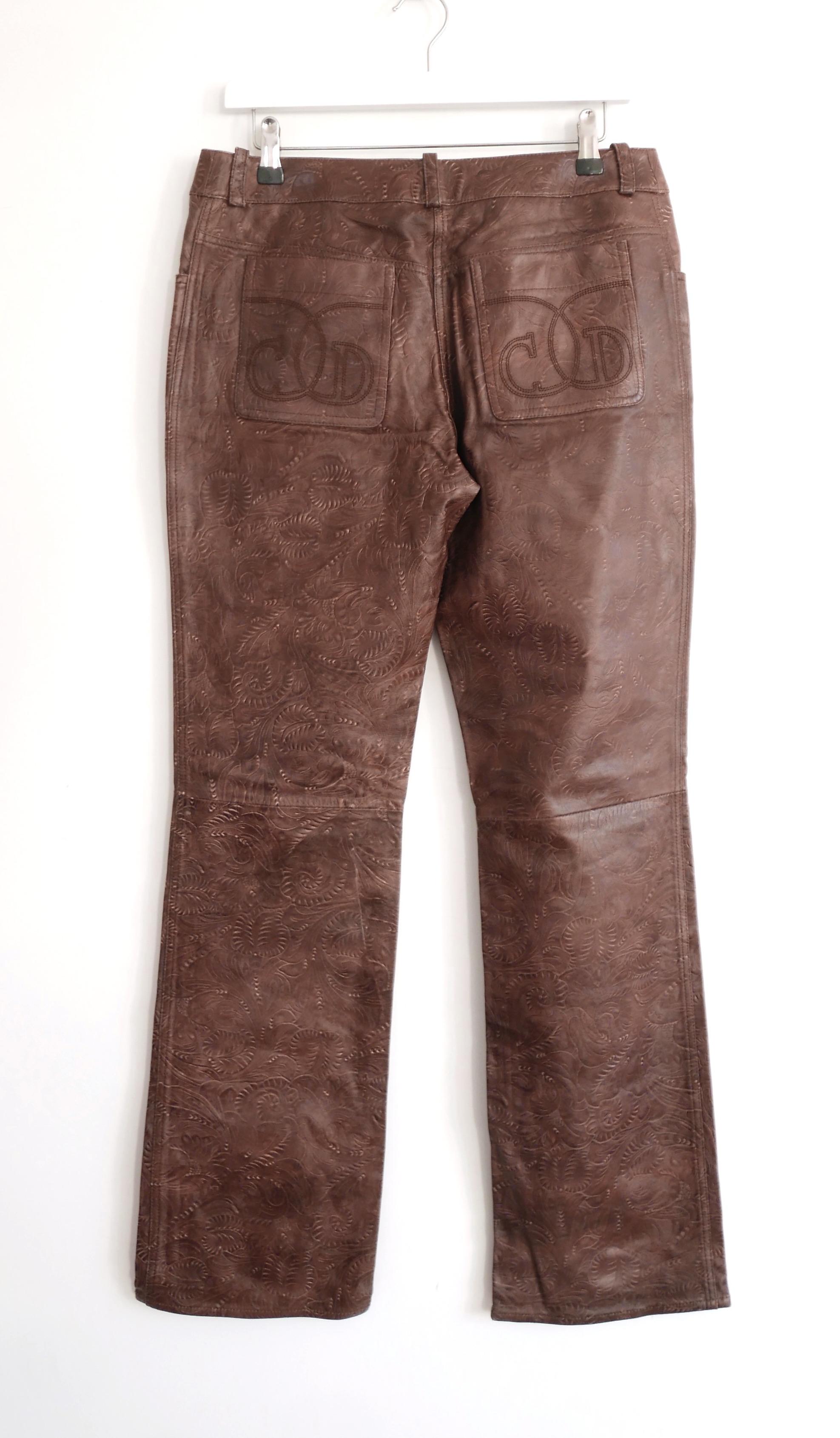 Women's Christian Dior x Galliano 2006 Tooled Leather Trousers For Sale