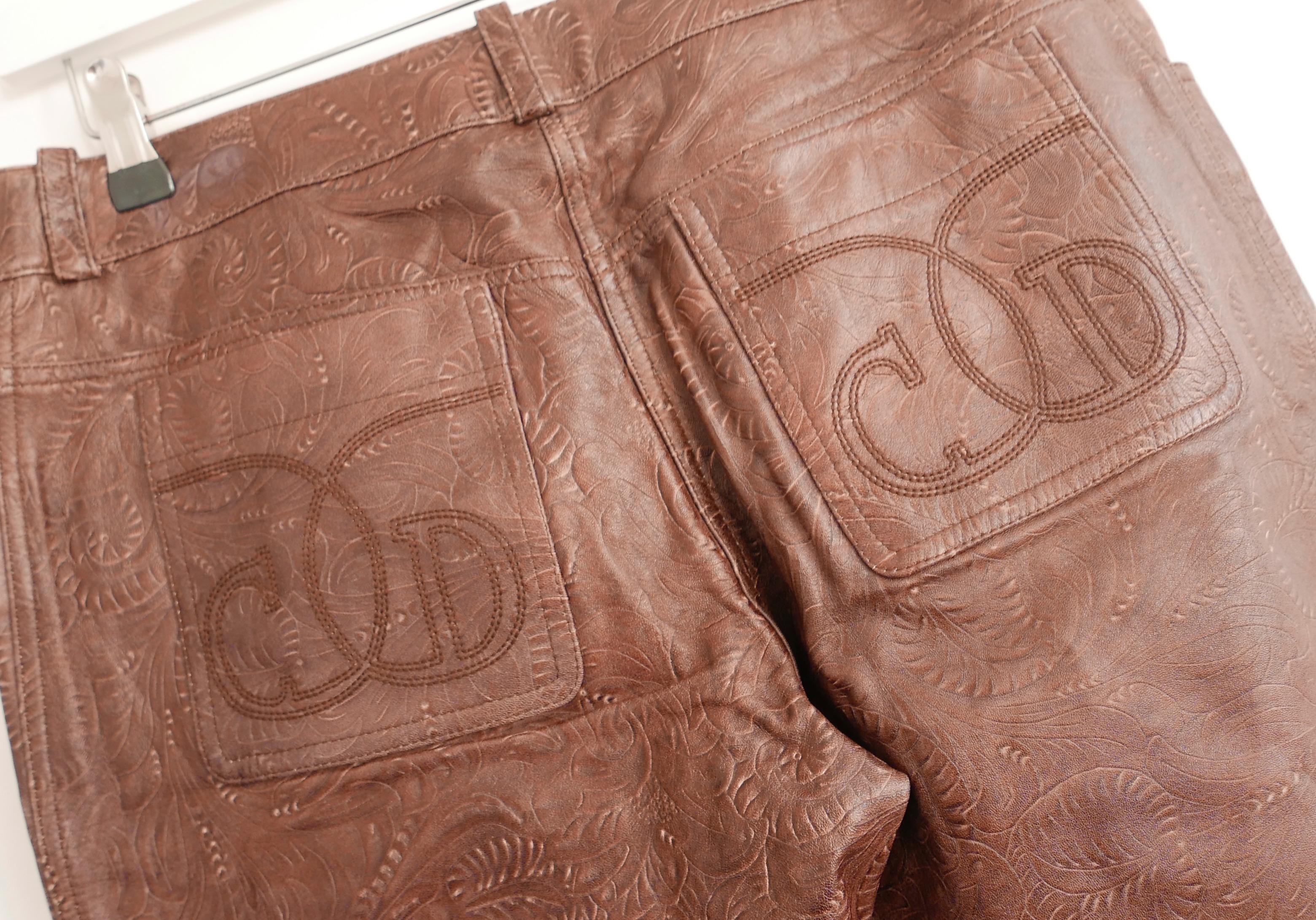 Christian Dior x Galliano 2006 Tooled Leather Trousers For Sale 1