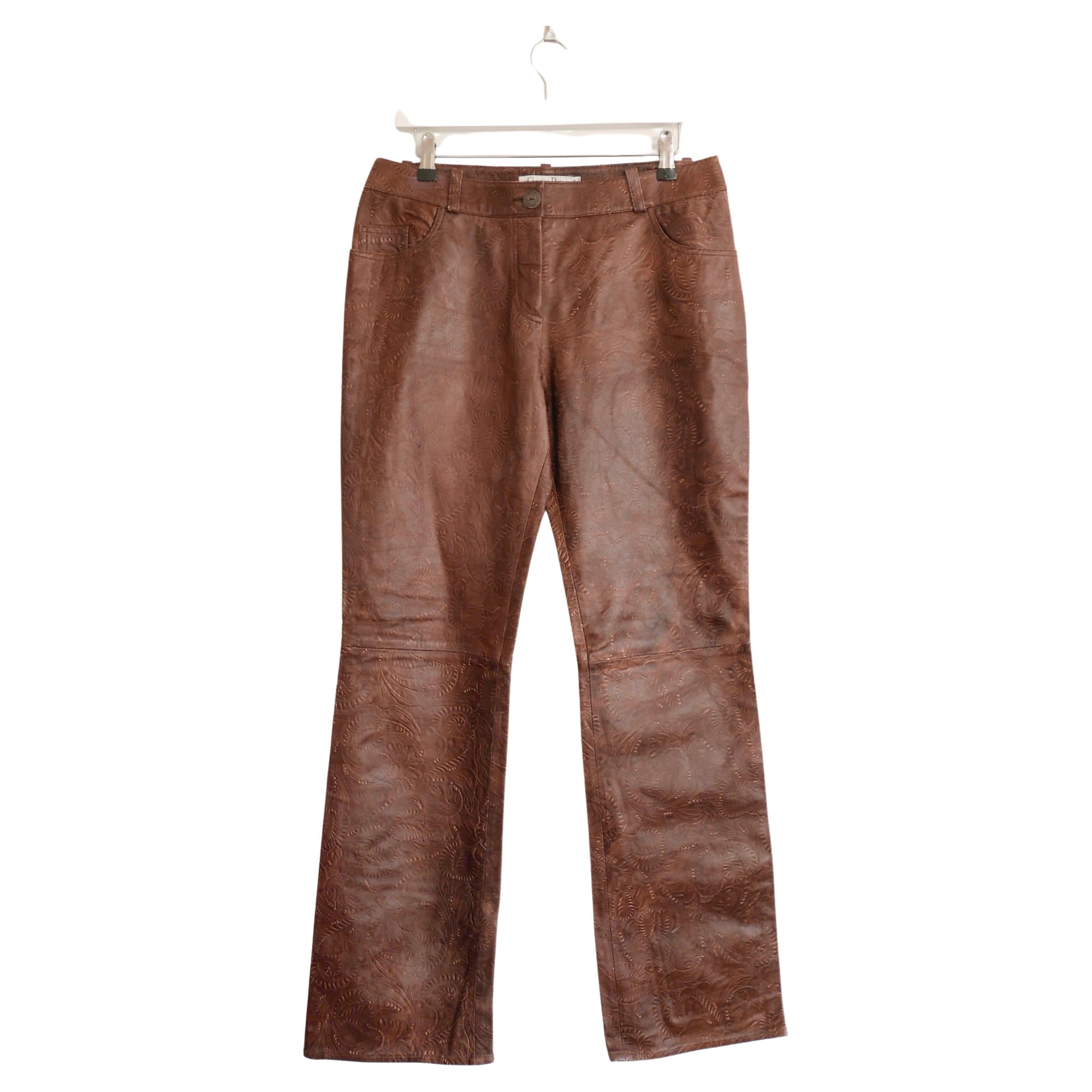 Christian Dior x Galliano 2006 Tooled Leather Trousers For Sale
