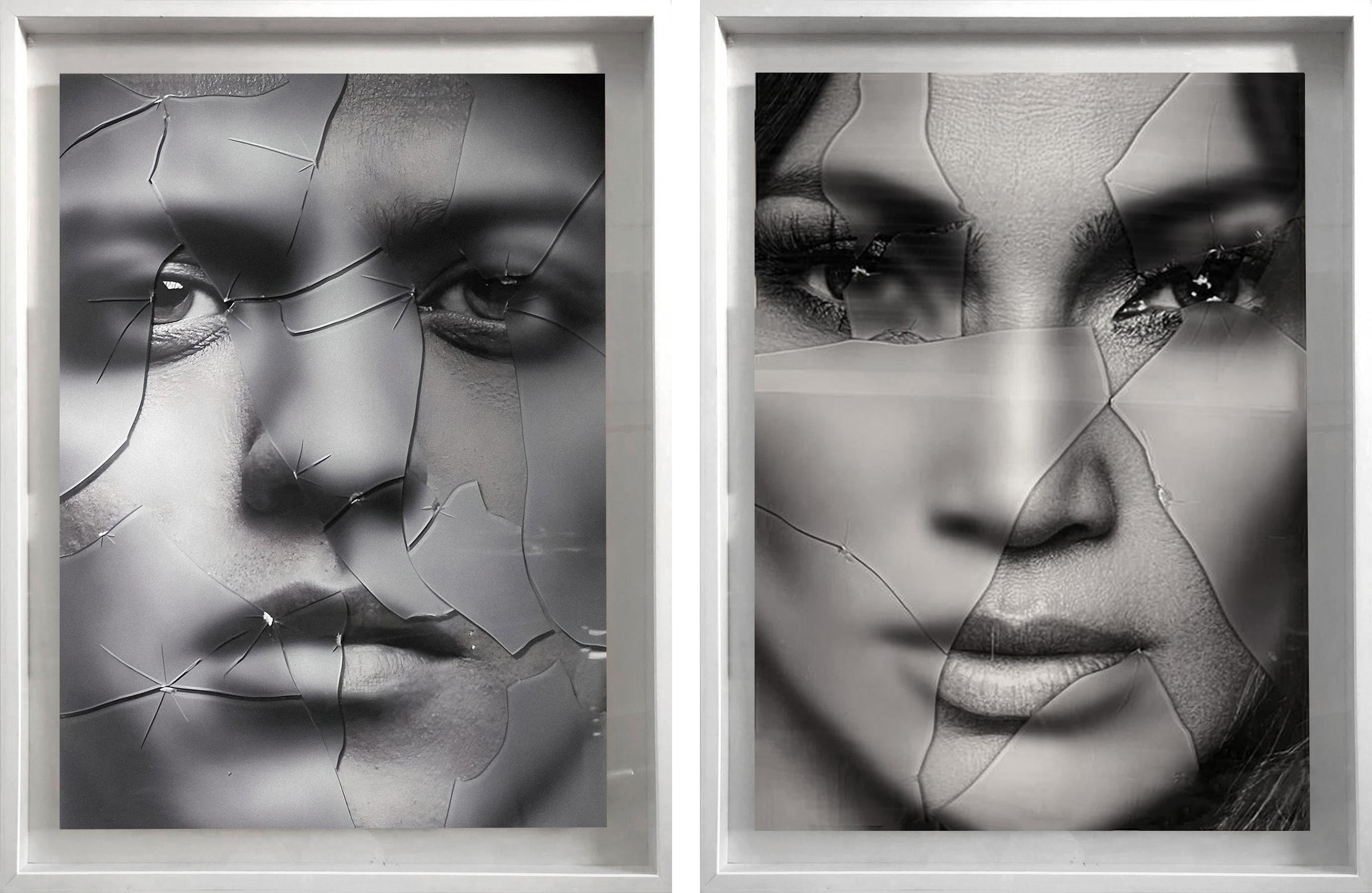 Cristian Hunter Portrait Photograph - Bruno Mars and JLO Jennifer Lopez, Diptych. From the Glass Series