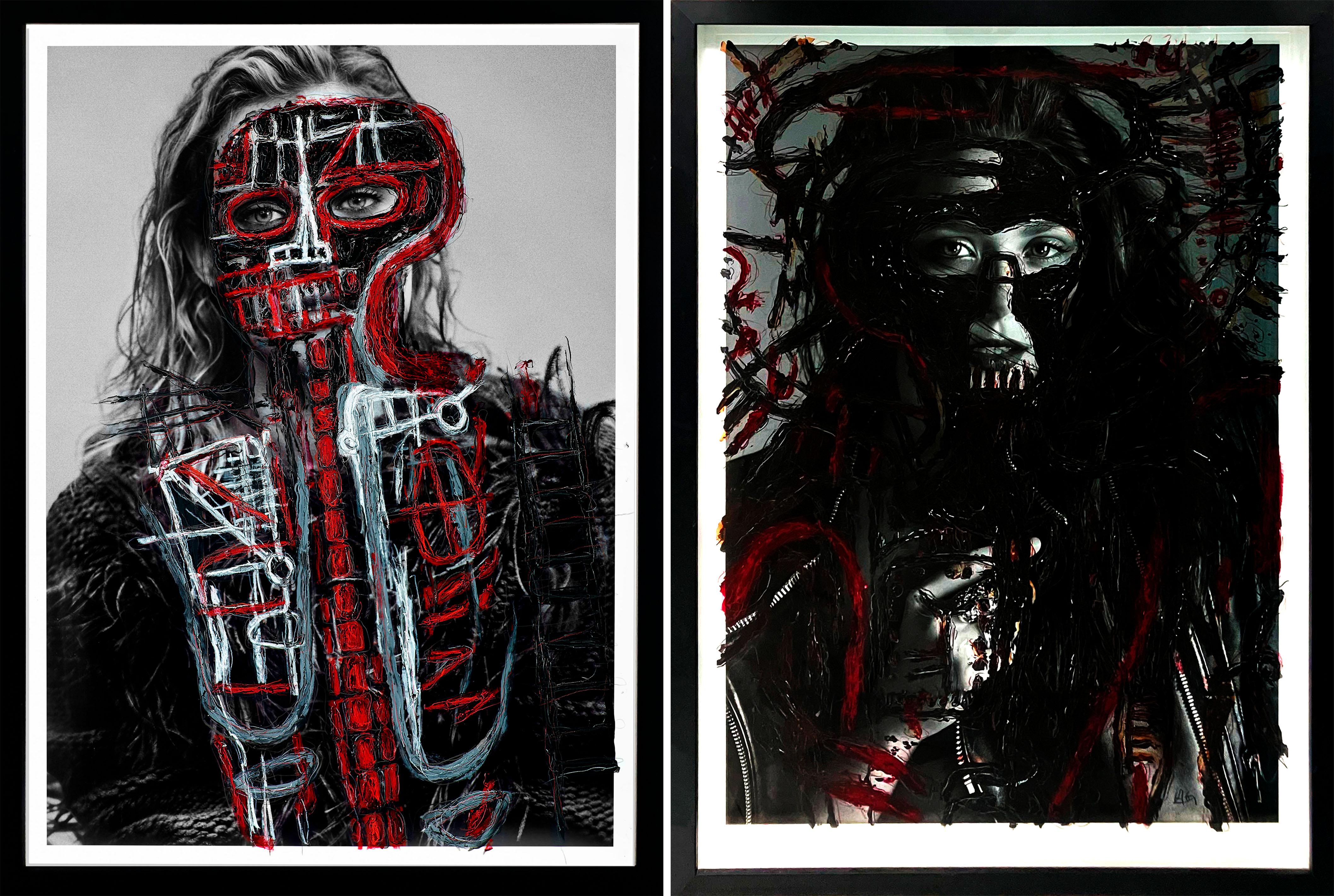 Diane K and Elizabeth Olsen, Diptych. Intervened by the artists.