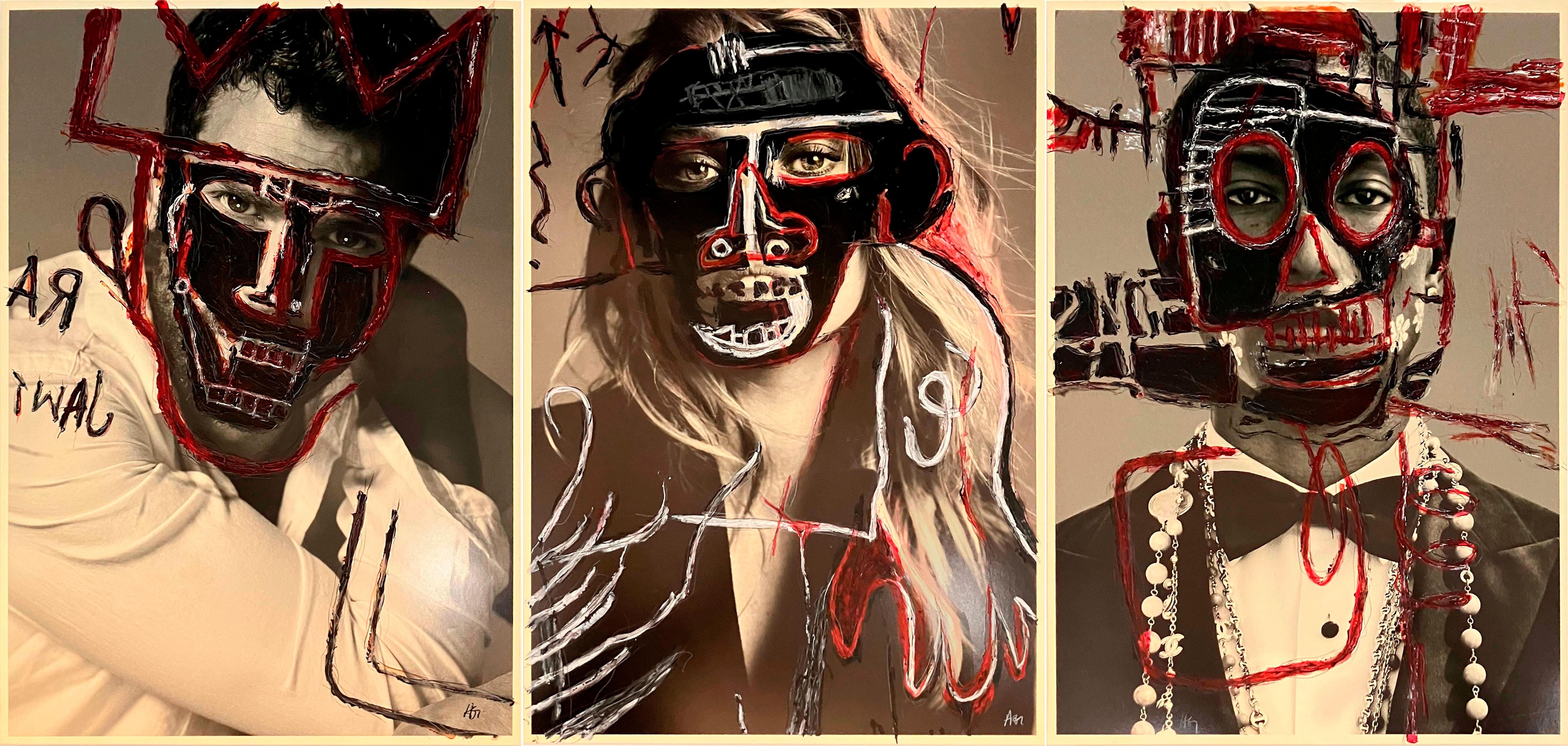 Jamie Dornan, Toni Garn and Pharrell. Photo intervened by the artists.