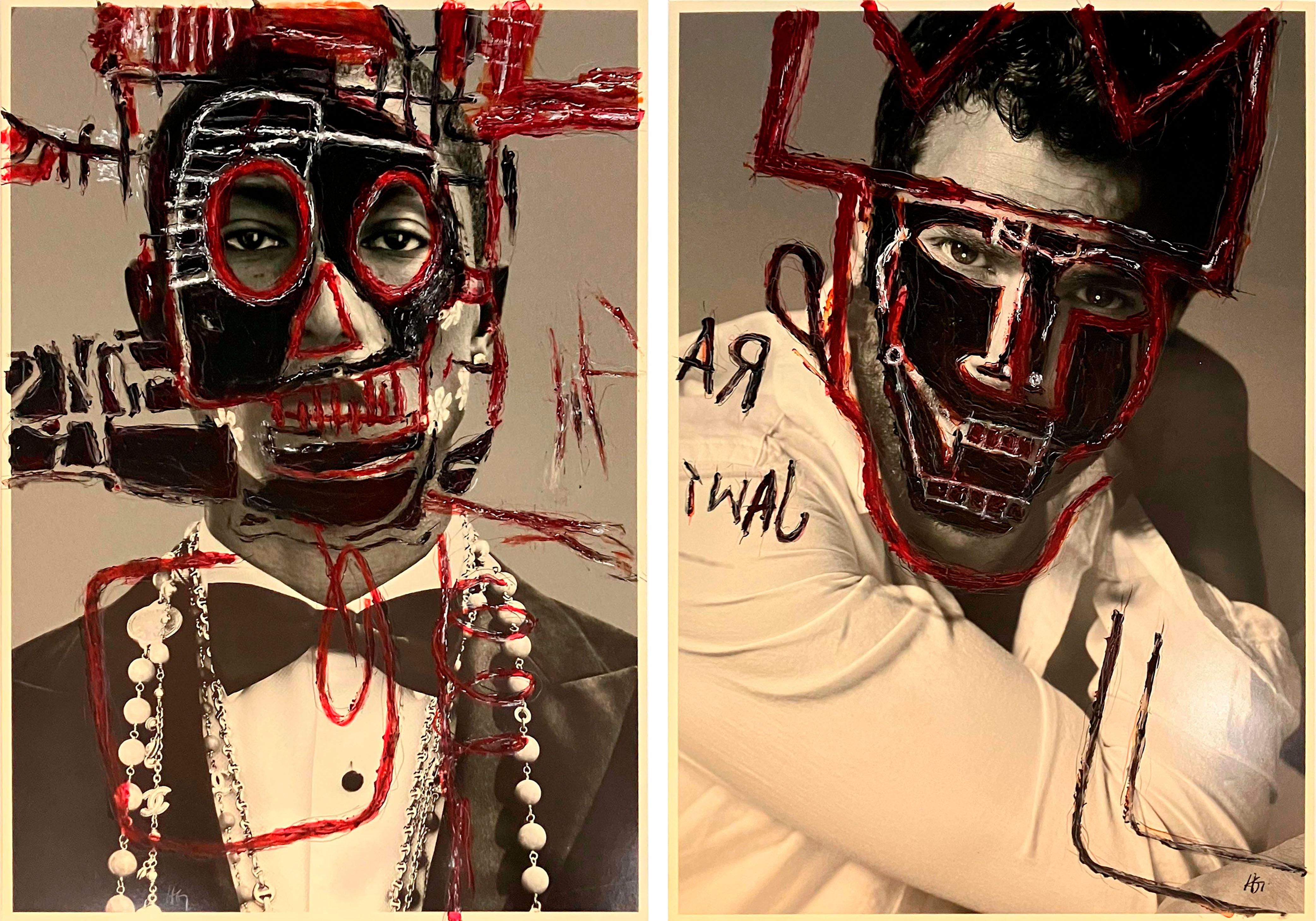 Pharrell B&W and Jamie Dornan, Diptych. Intervened by the artists. - Mixed Media Art by Cristian Hunter