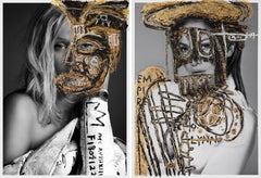 Toni Garnn and Jennifer Lopez, Diptych. Intervened by the artists.