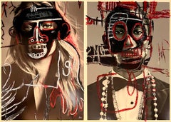 Toni Garnn II and Pharrell Williams, Diptych. Intervened by the artists.