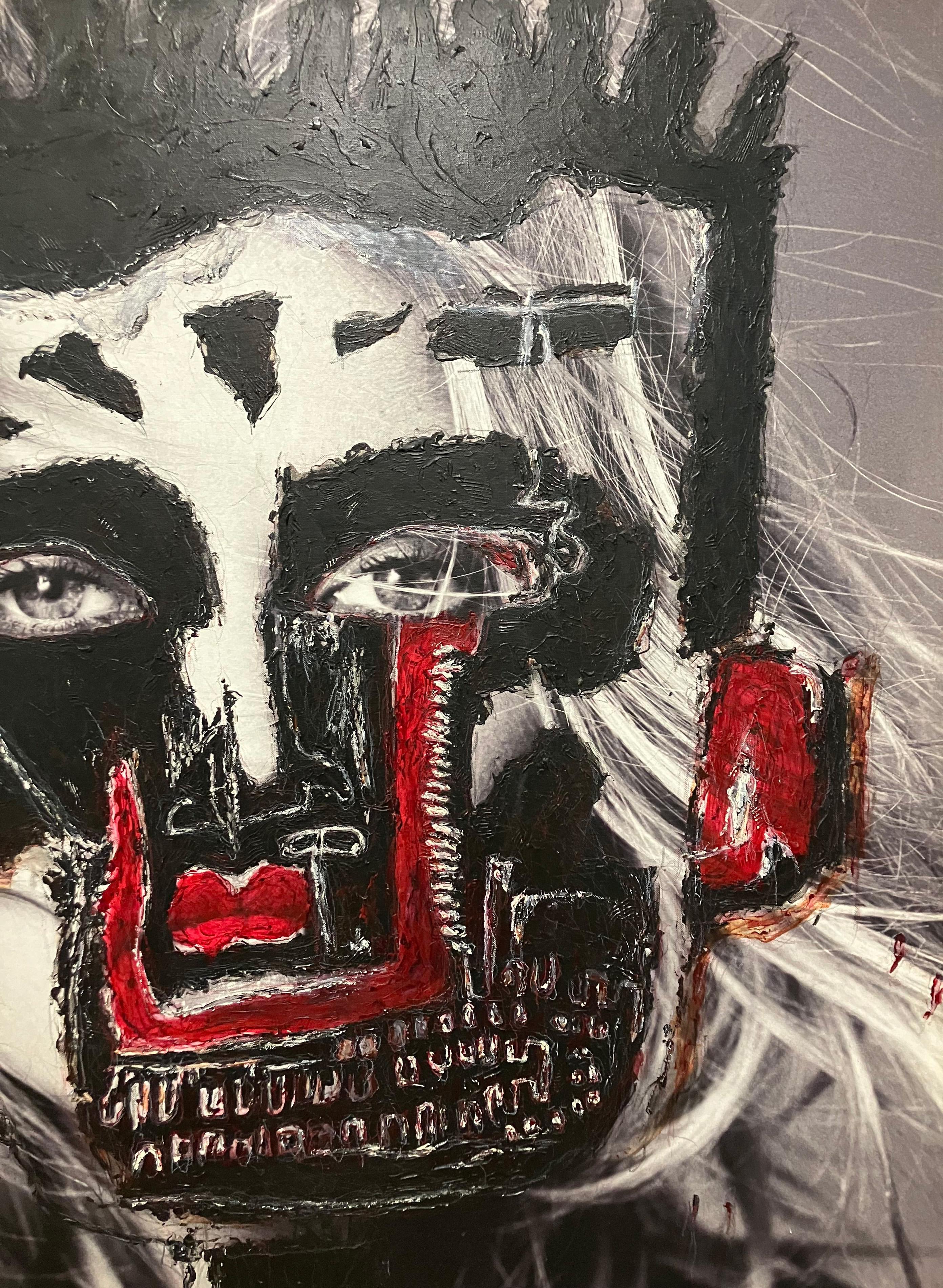 This artwork was created by the artistic duo Hunter 
Gatti (2010–2023). These works are part of the archive managed and exhibited by Cristian Hunter.
The artist's technique consists of the use of two prints, the first print is the original