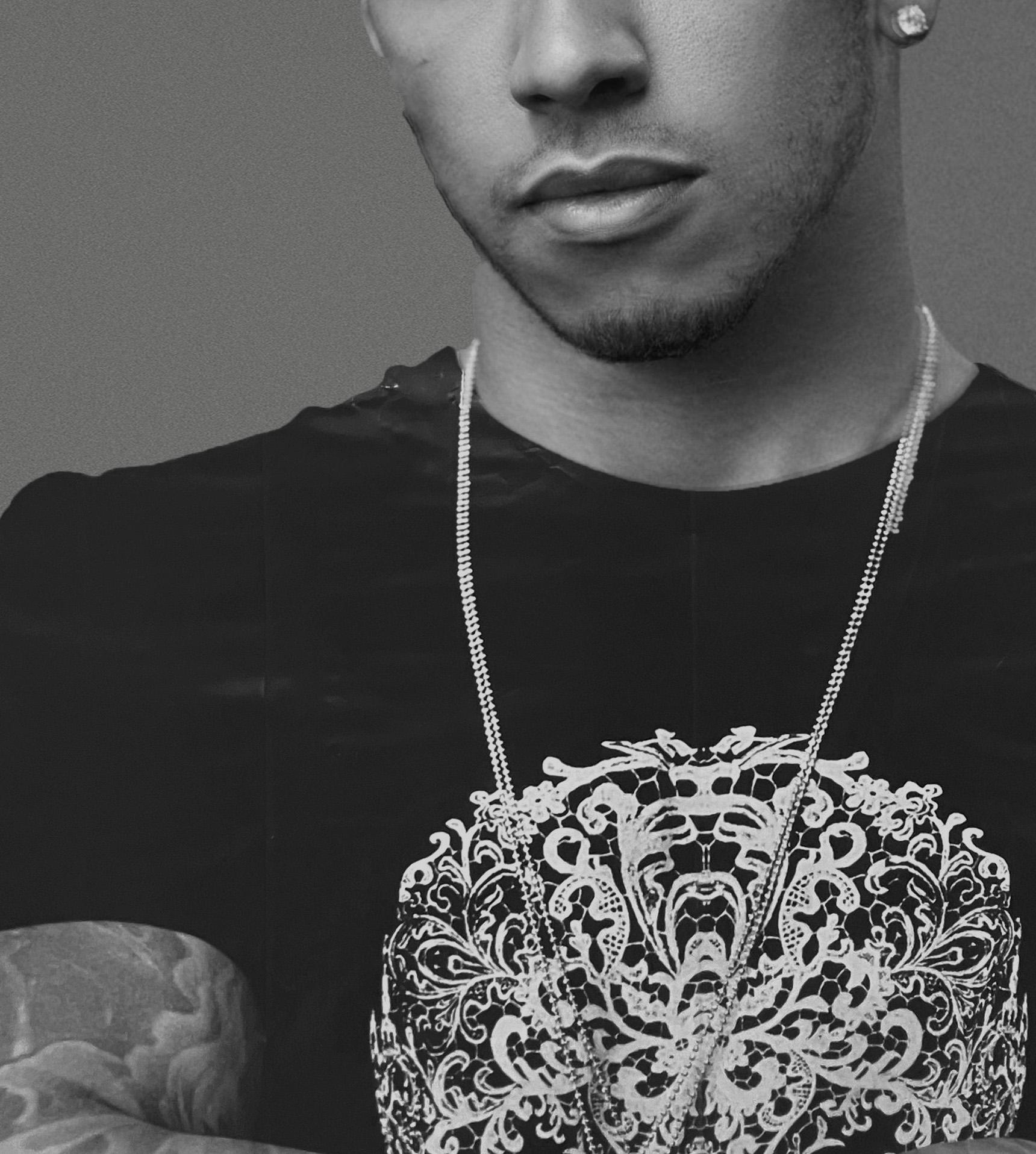 Lewis Hamilton, Portrait on canvas - Black Black and White Photograph by Cristian Hunter