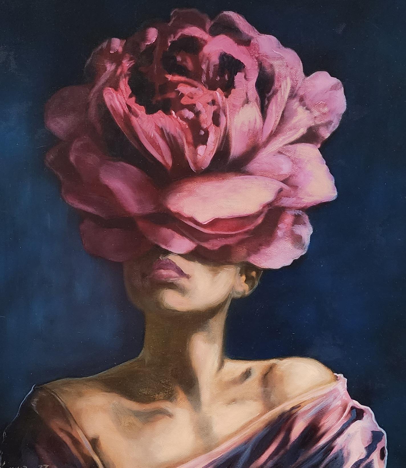 Images may be seen better on a mobile device. FREE SHIPPING
Flor is a new portrait painting by Cristian Mesa Velazquez. Flor is an oil on linen painting and was completed in 2023. It has an archival frame.  Light and Shadow. Framed size is 23 x 23