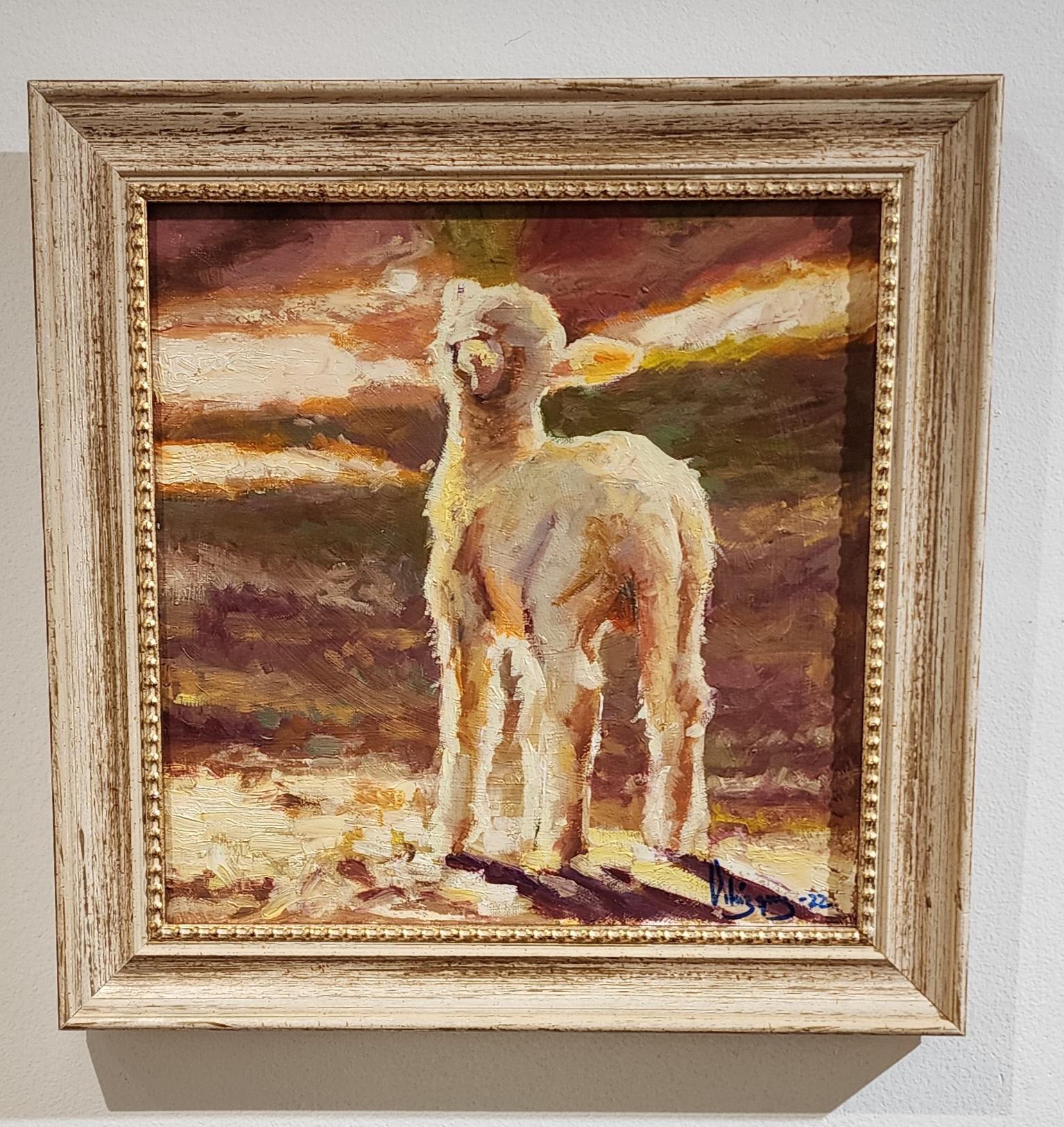 Fuzzy, Pittura a olio, Realismo, Artista cubano, Pecora, Cornice, Spedizione gratuita - Painting di Cristian Mesa Velazquez