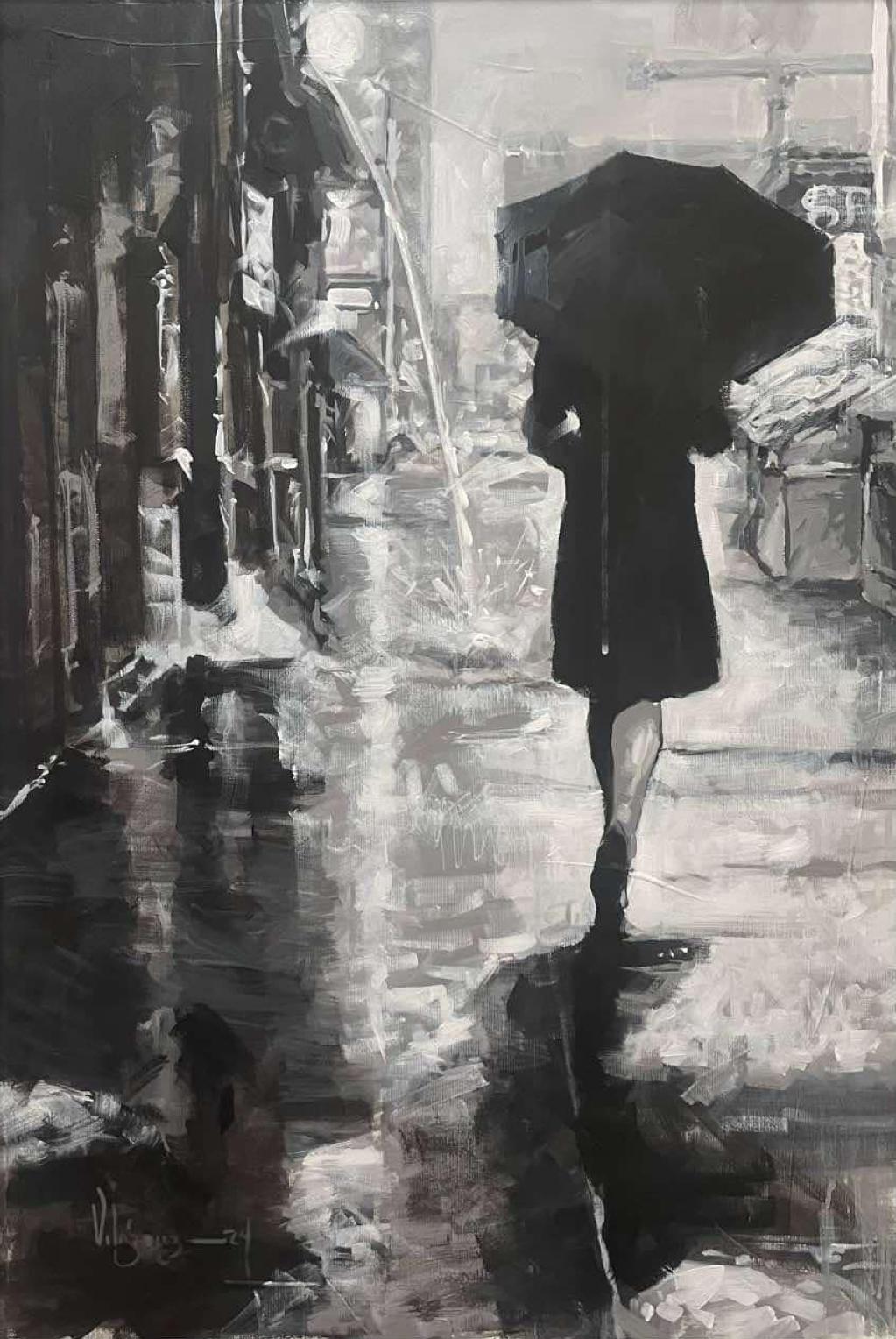 Las Calles de Barcelona 1 Impresionismo Artista Cubano Óleo sobre Lienzo España  29x20 - Painting de Cristian Mesa Velazquez