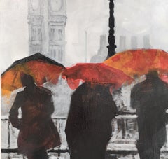 Le strade di Barcellona #11 Artista cubano Olio su tela Spagna 25X17 Torre dell'orologio