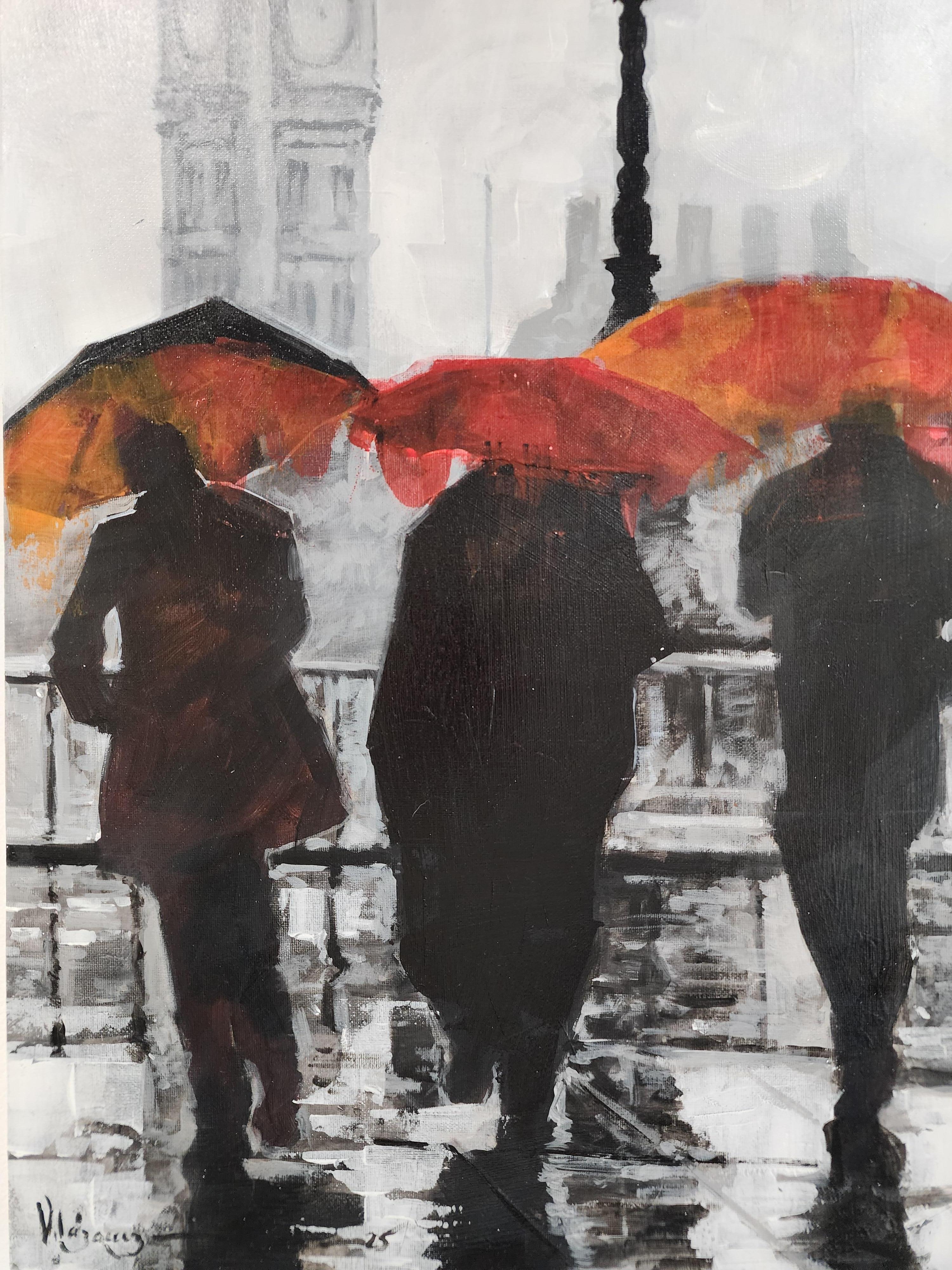 The Streets of Barcelona #11 Cuban Artist Oil on Canvas Spain 25X17 Clock Tower