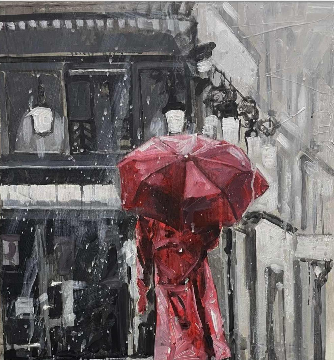 The Streets of Barcelona 3  Impressionism Cuban Artist Oil on Canvas Spain 24x17 - Painting di Cristian Mesa Velazquez