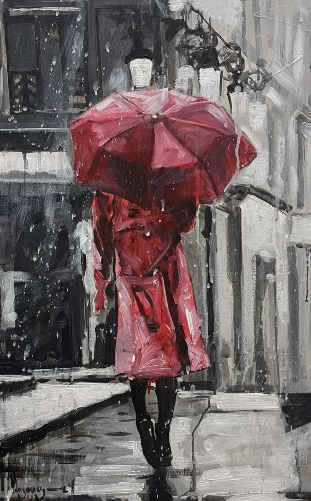 The Streets of Barcelona 3  Impressionism Cuban Artist Oil on Canvas Spain 24x17 - Painting Impressionismo di Cristian Mesa Velazquez