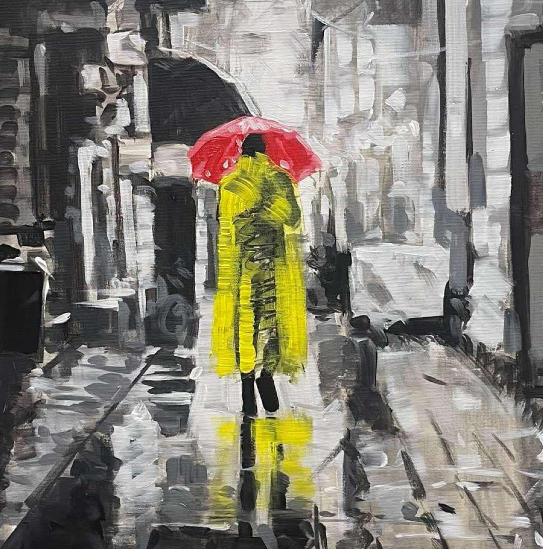 Le strade di Barcellona 4 Impressionismo Artista cubano Olio su tela Spagna 20x20 - Painting di Cristian Mesa Velazquez