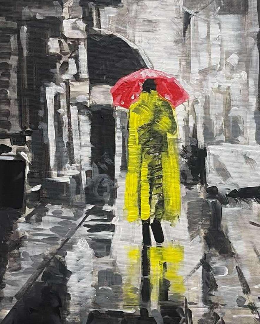 Le strade di Barcellona 4 Impressionismo Artista cubano Olio su tela Spagna 20x20 - Portrait Painting Nero di Cristian Mesa Velazquez