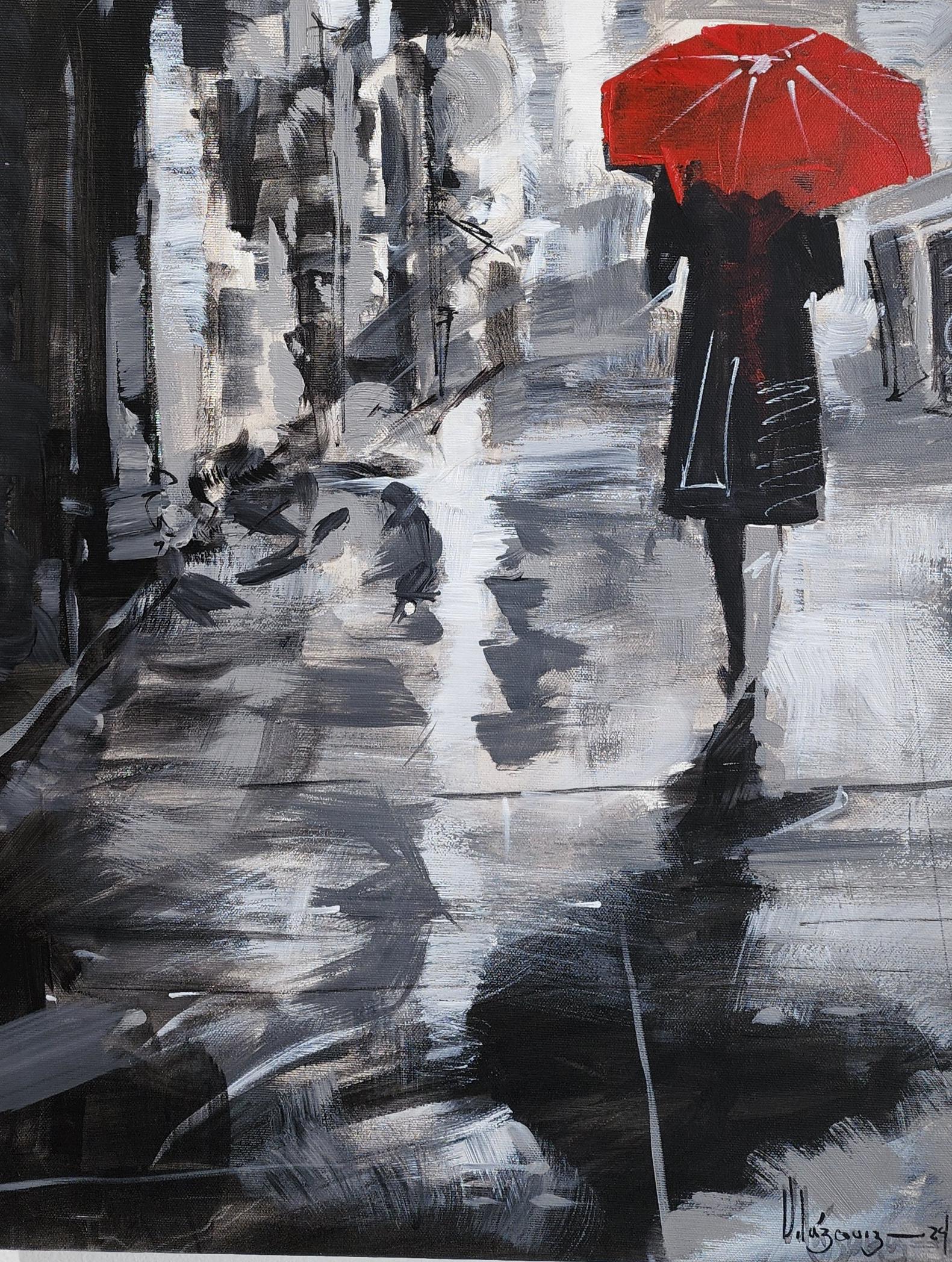 The Streets of Barcelona 6 Impressionism Cuban Artist Oil on Canvas Spain 24x16 - Painting by Cristian Mesa Velazquez