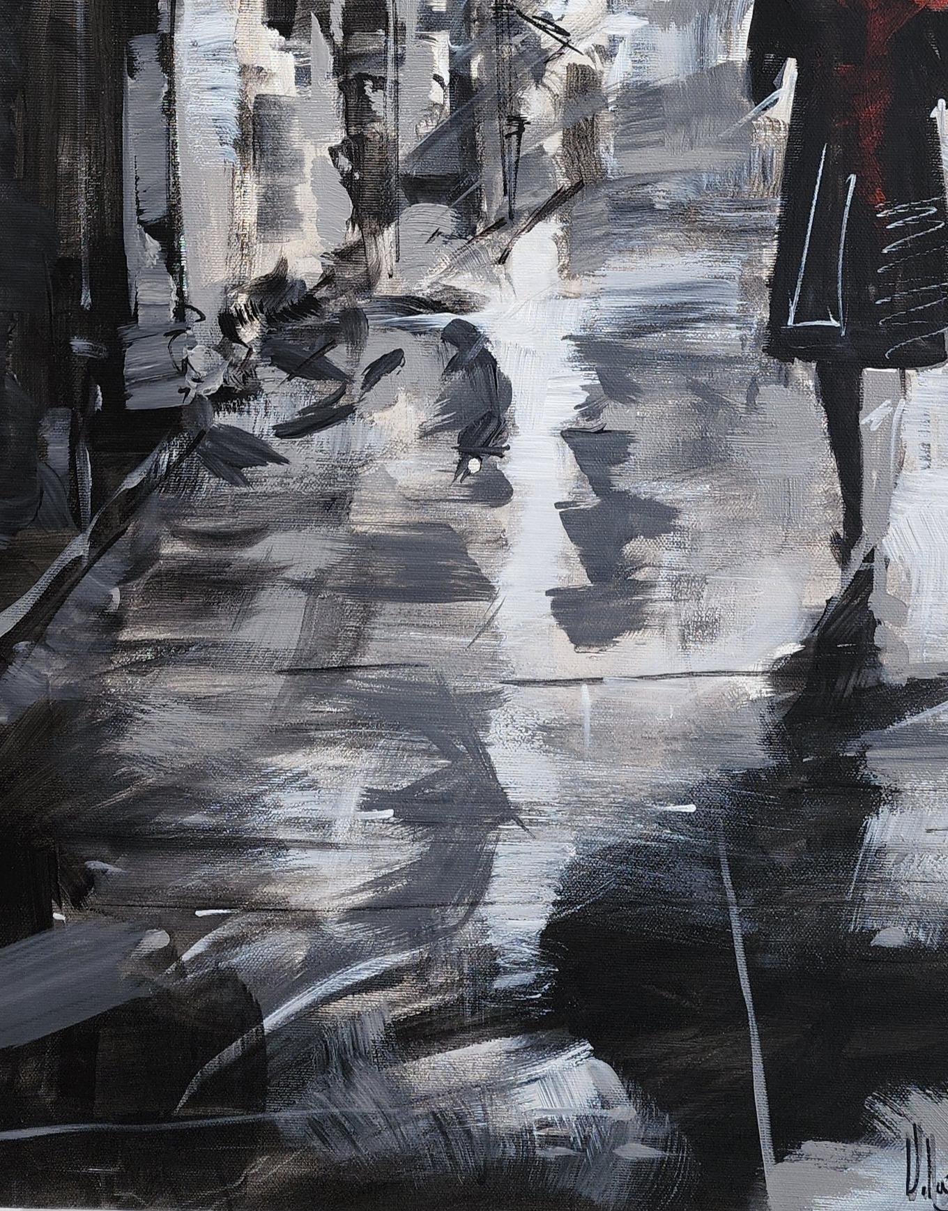 The Streets of Barcelona 6 Impressionism Cuban Artist Oil on Canvas Spain 24x16 - Gray Figurative Painting by Cristian Mesa Velazquez